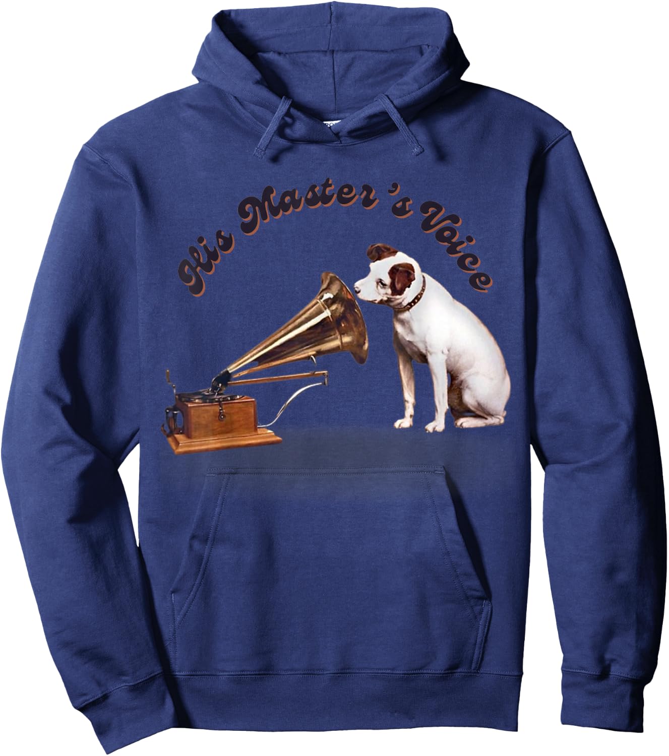 JRT Designs His Master's Voice RCA Victor Nipper Dog , Small, Black Hoodie - Hoodie | Navy