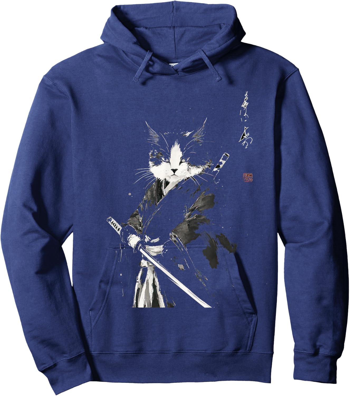 Vintage Samurai Cat Graphic Art Japanese Ukiyo-e Hoodie - Hoodie | Navy
