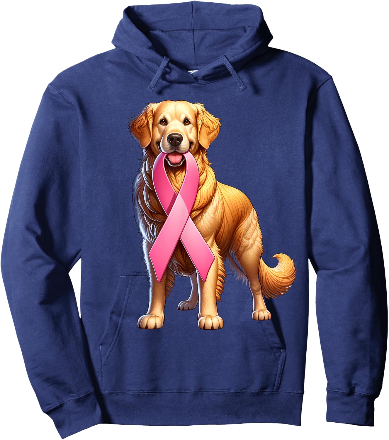 Breast Cancer Awareness Golden Retriever Pink Ribbon Dog Hoodie - Hoodie | Navy