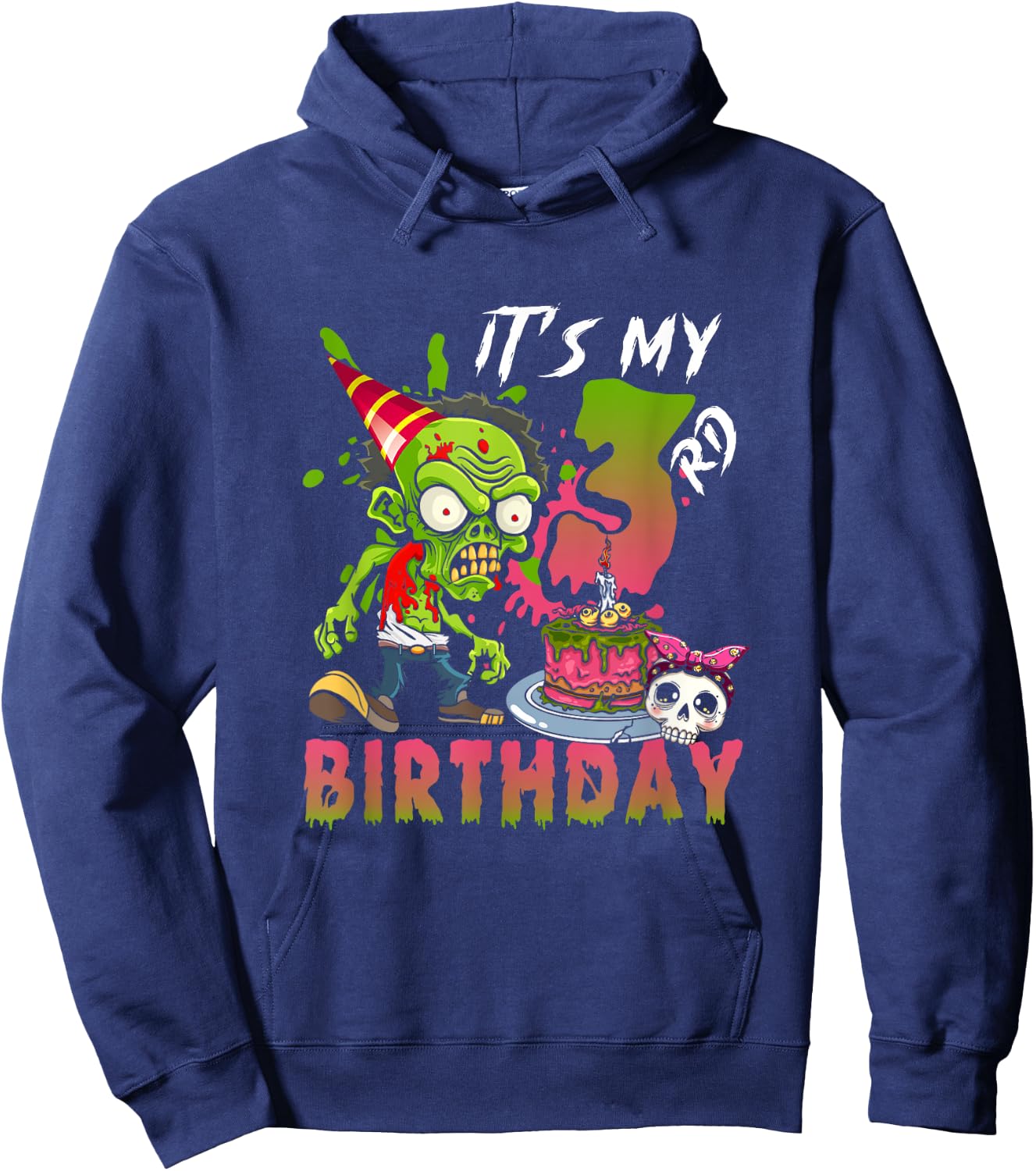 It's My 3rd Birthday Zombie Lover 3 Year Old Horror Bday Hoodie - Hoodie | Navy