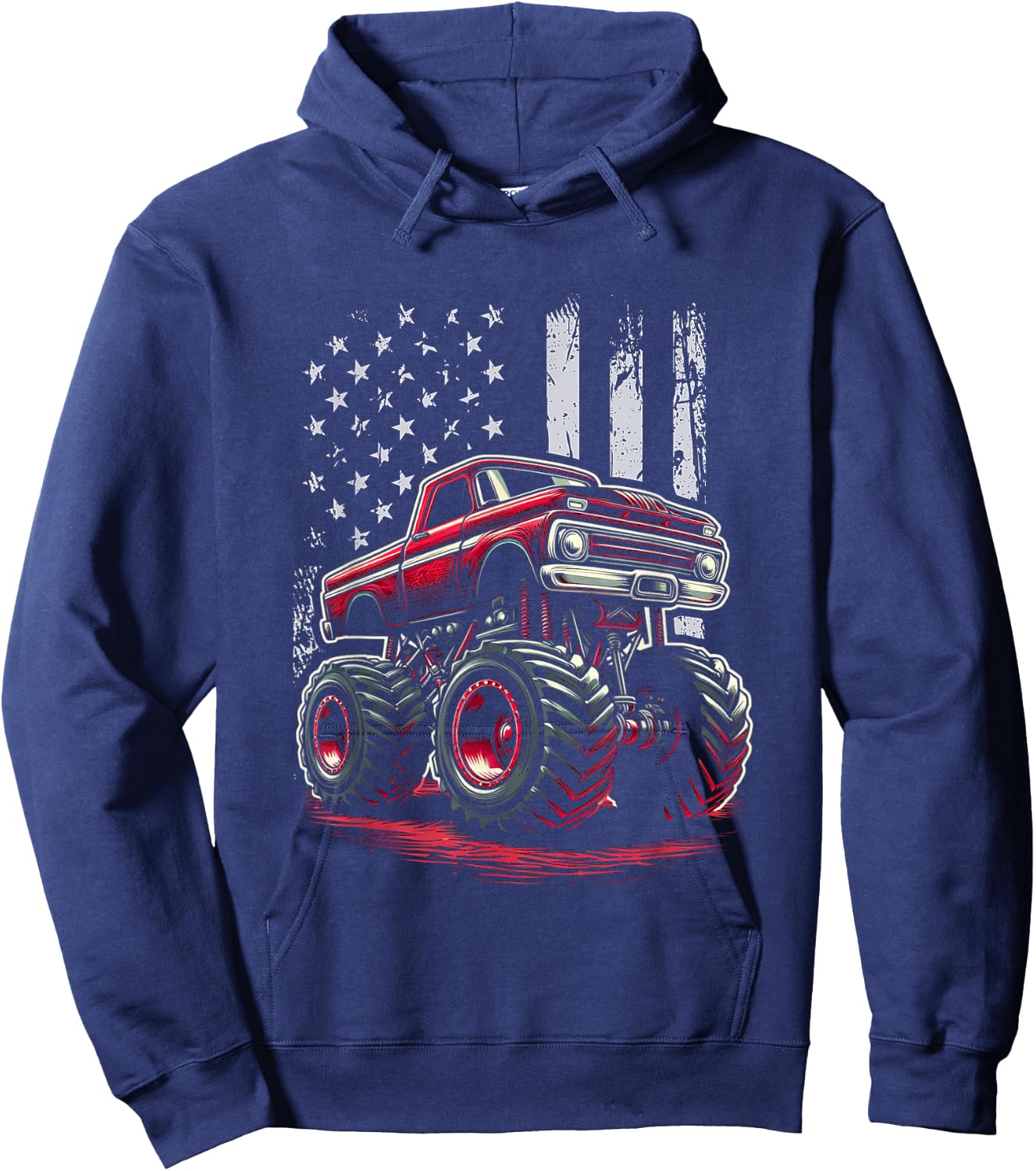 Patriotic USA Monster Truck Adult Hoodie - Hoodie | Navy