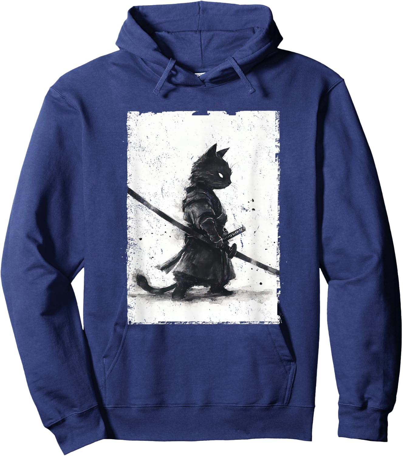 Vintage Samurai Cat Graphic Art Japanese Ukiyo-e Hoodie - Hoodie | Navy