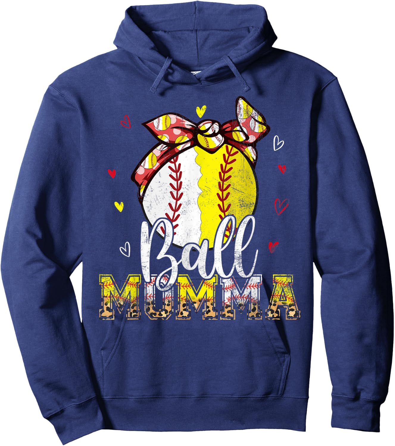 Softball Baseball Ball Momma Bandana Leopard Mothers Day Hoodie - Hoodie | Navy