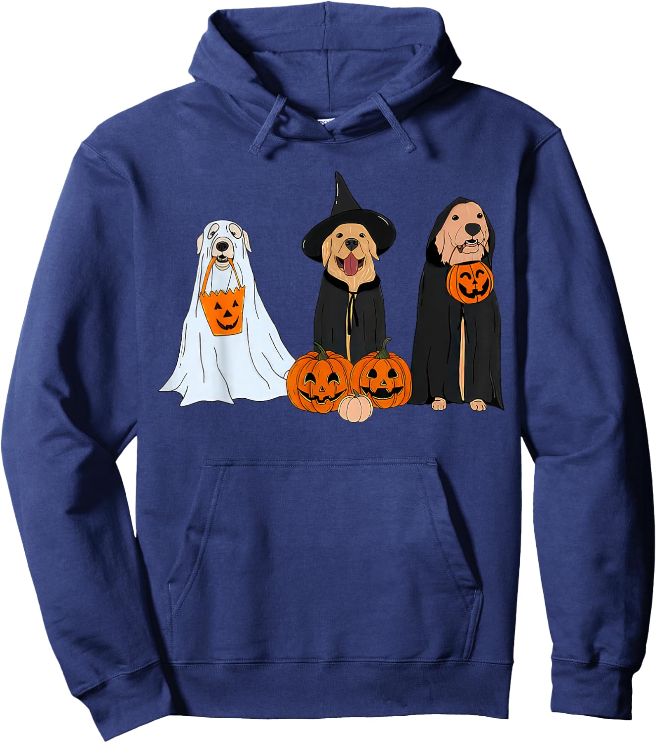 Golden Retriever Dogs Pumpkin Witchy Ghost Fall Halloween Hoodie - Hoodie | Navy