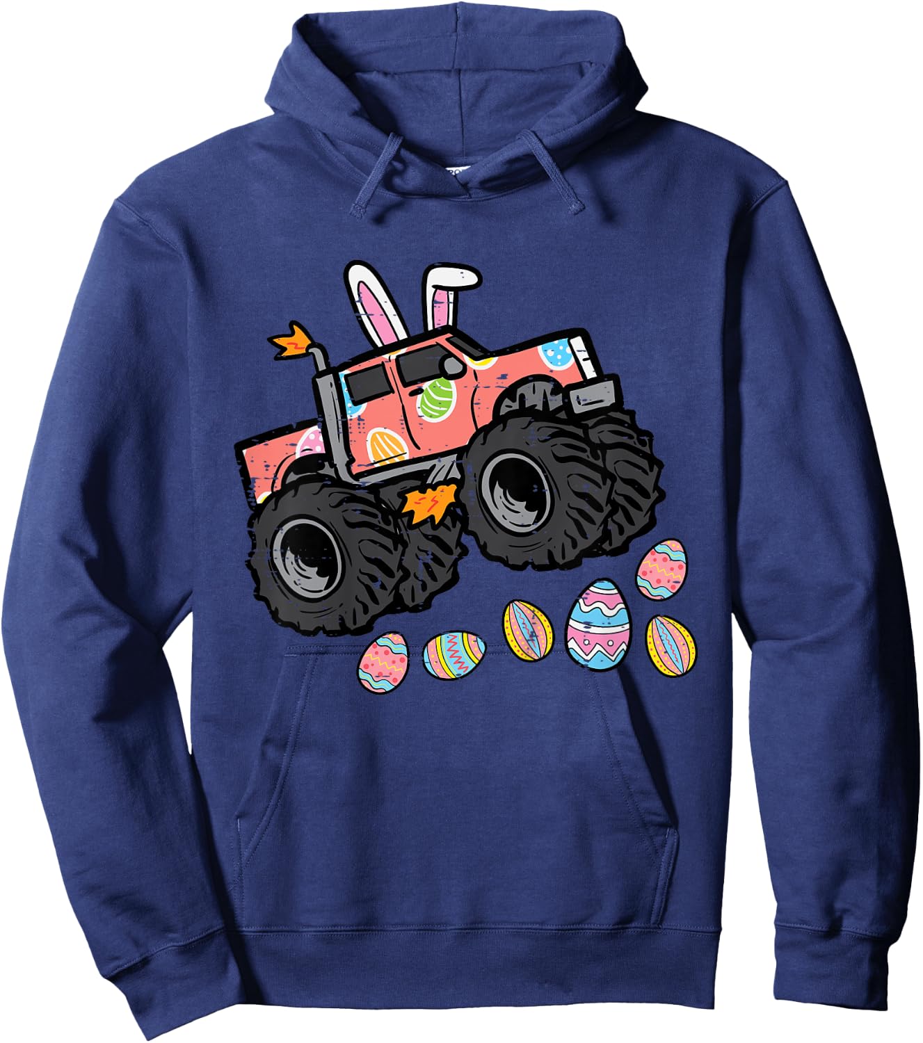 Kids Easter Monster Truck Bunny Ears Eggs Hunt Toddler Boys Kids Hoodie - Hoodie | Navy
