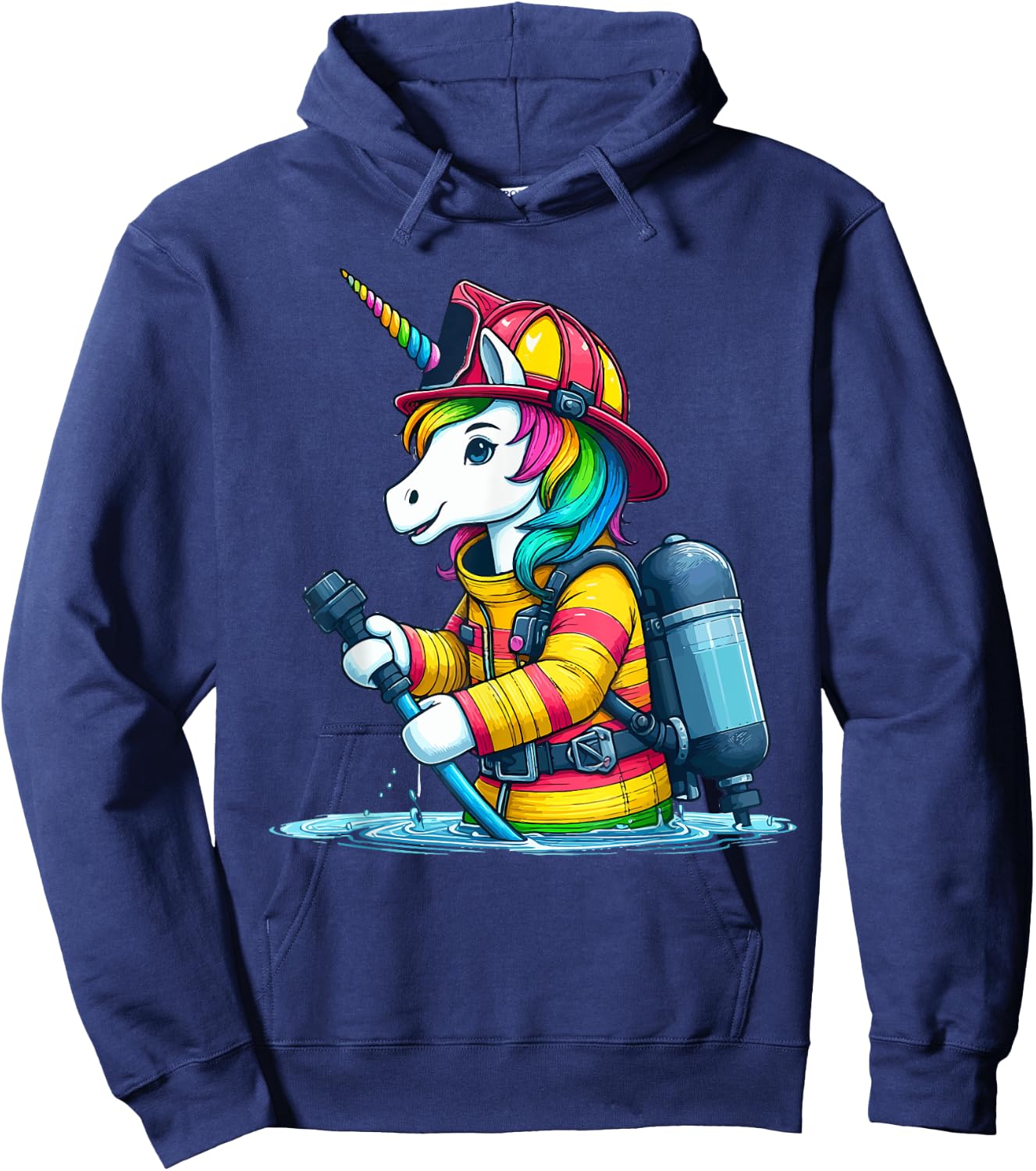 Unicorn Firefighter Fireman Birthday Party Funny Girl Love Hoodie - Hoodie | Navy