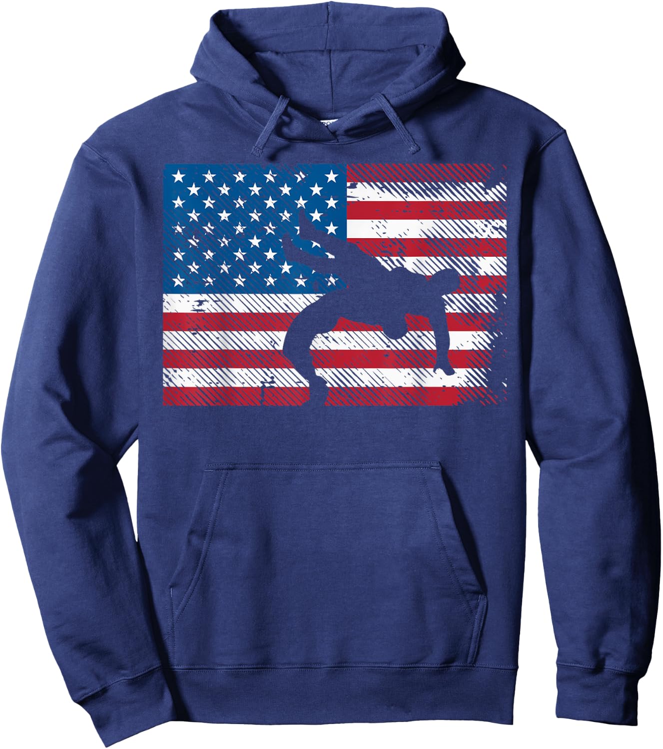 Wrestler Silhouette US Flag Vintage Wrestling Men Women Kids Hoodie - Hoodie | Navy