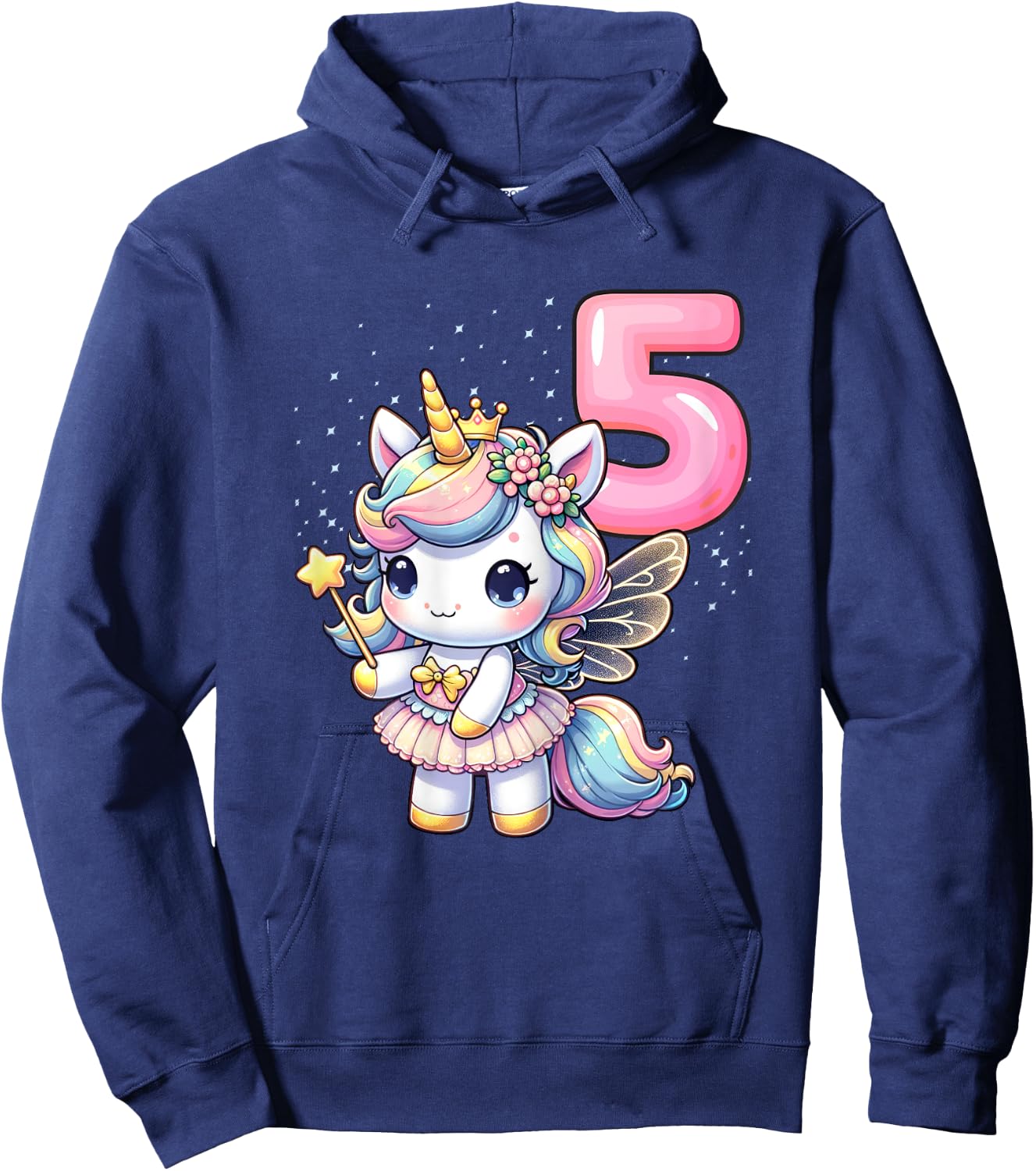 Unicorn Fairy 5th Birthday 5 Year Old Party Girls Outfit Hoodie - Hoodie | Navy