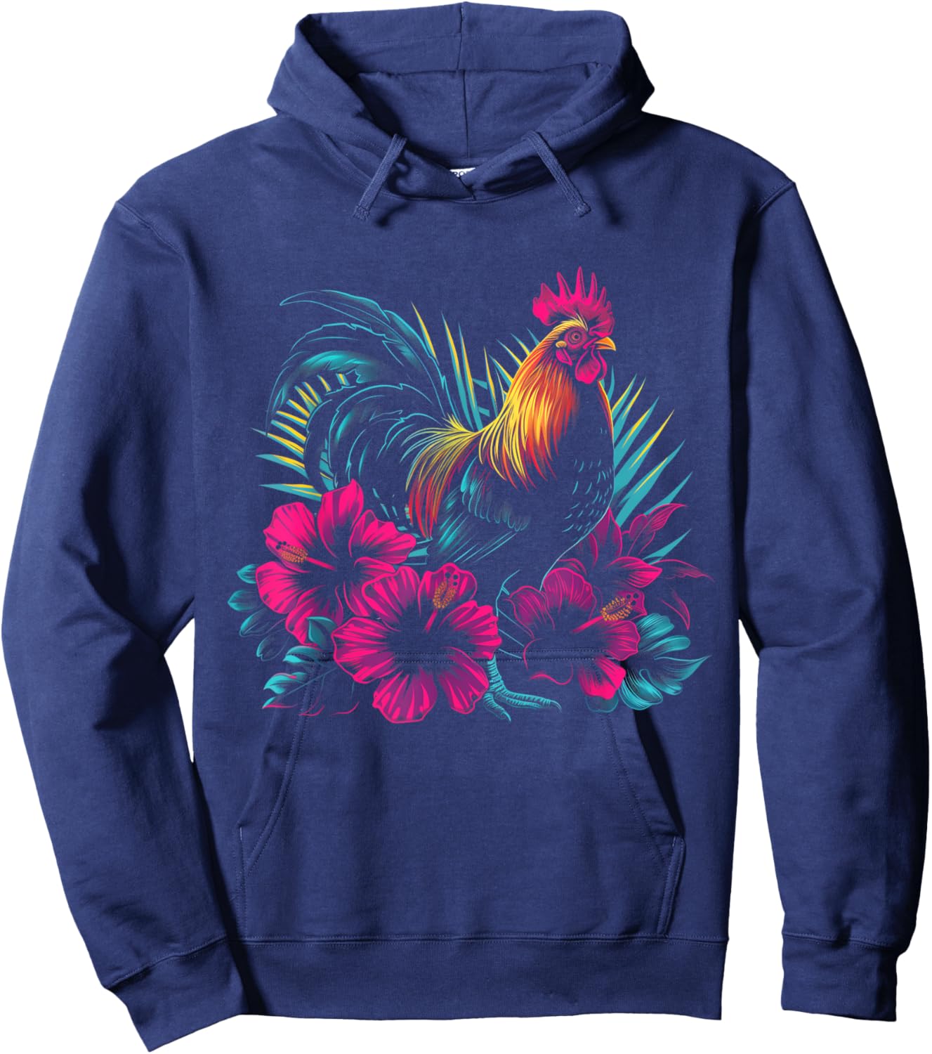 Chicken Hawaiian Flowers Rooster Kauai Hawaii Vintage Hoodie - Hoodie | Navy