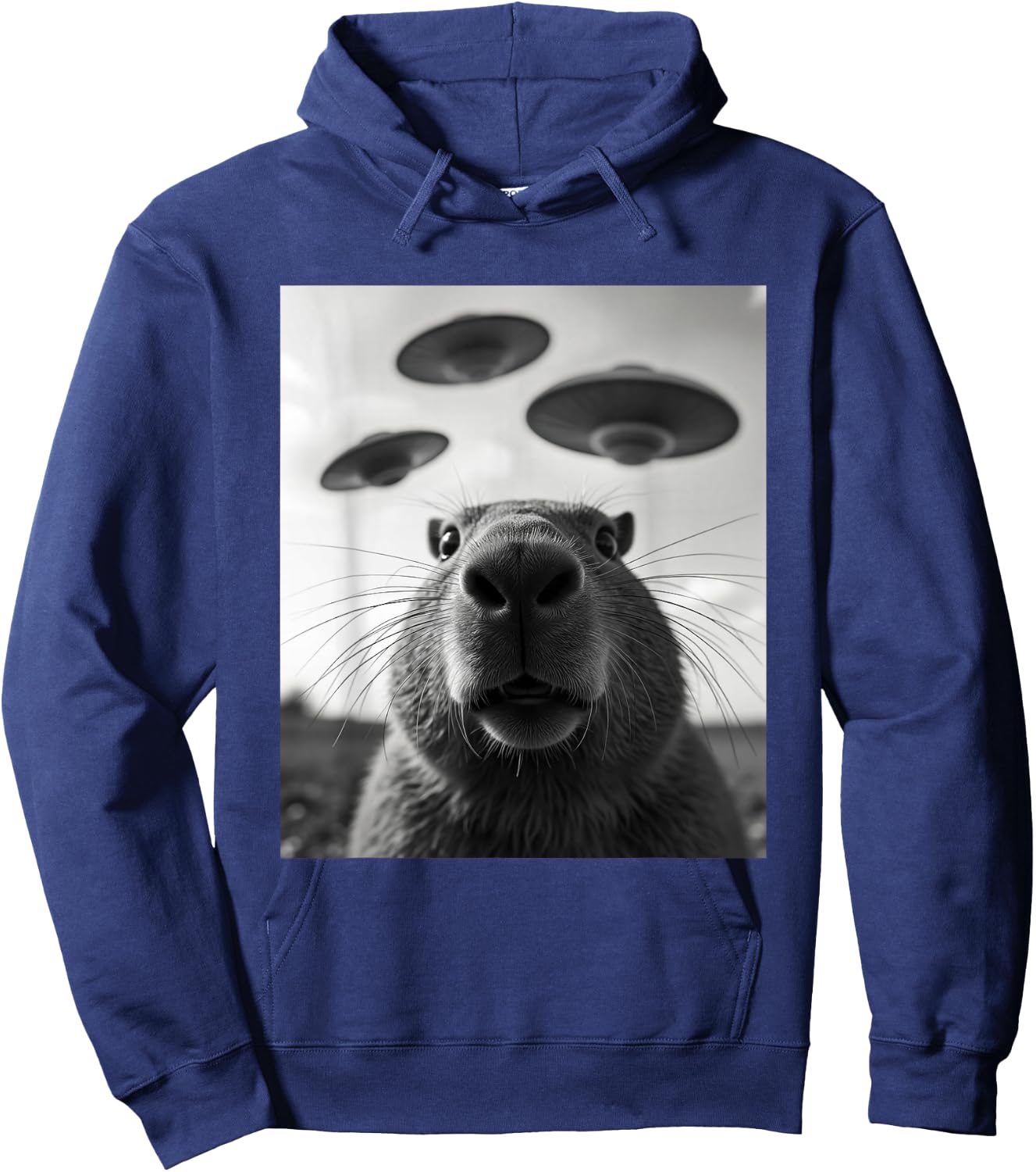 Funny Graphic Costume Weird Cute Capybara Selfie UFO Hoodie - Hoodie | Navy