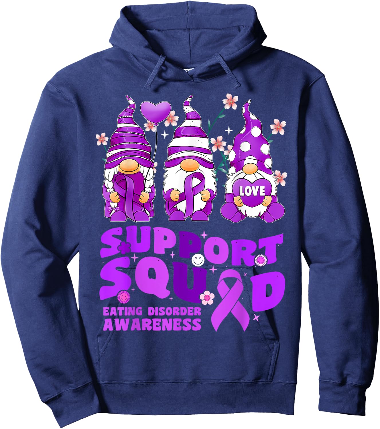 Support Squad Eating Disorder Awareness Gnome Purple Ribbon Hoodie - Hoodie | Navy