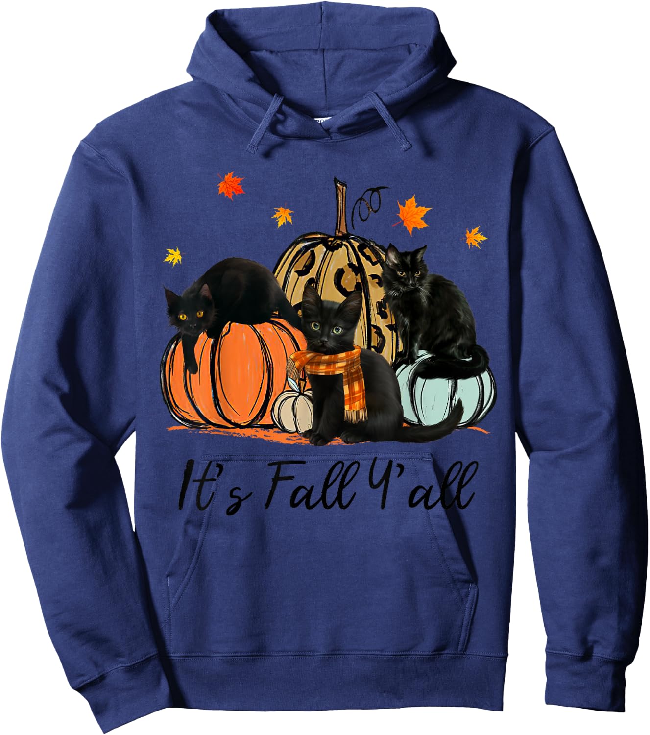 It's fall y'all Black Cats Thanksgiving Funny Hoodie - Hoodie | Navy