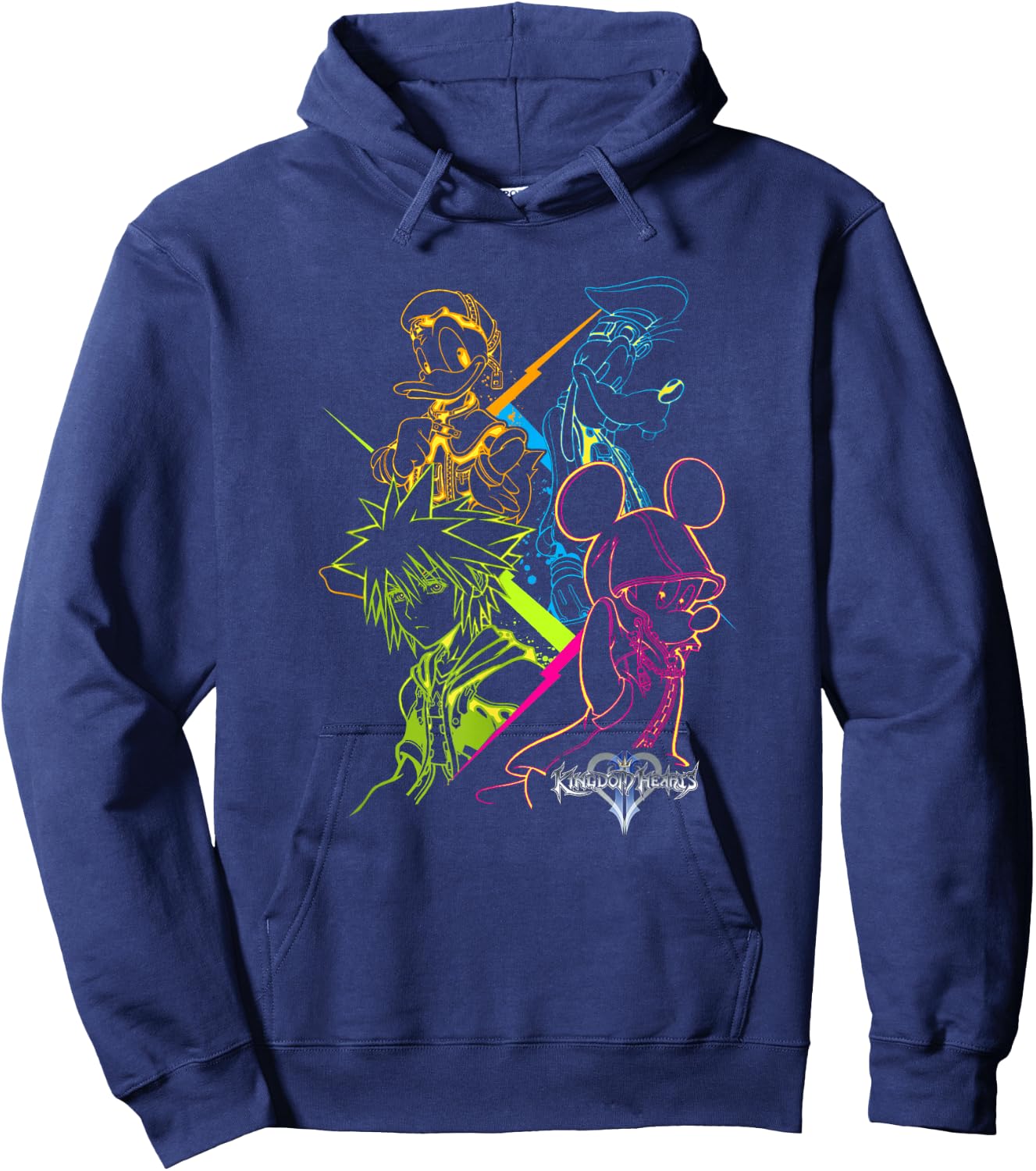 Disney Kingdom Hearts Main Characters Neon Line Art Portrait Hoodie - Hoodie | Navy