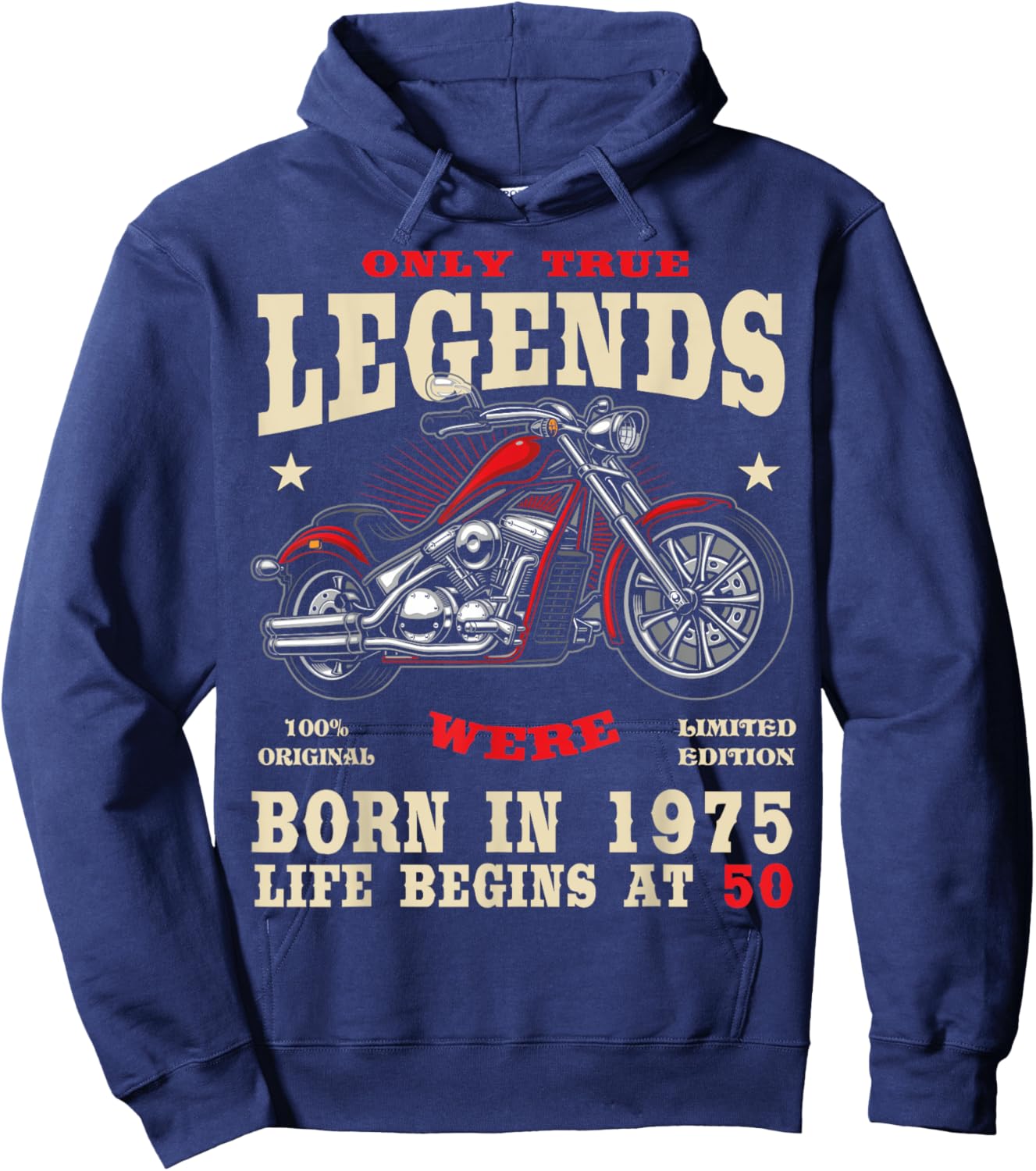 2025 | 50th Birthday Man Biker Gift Motorcycle Chopper 1975 Hoodie - Hoodie | Navy
