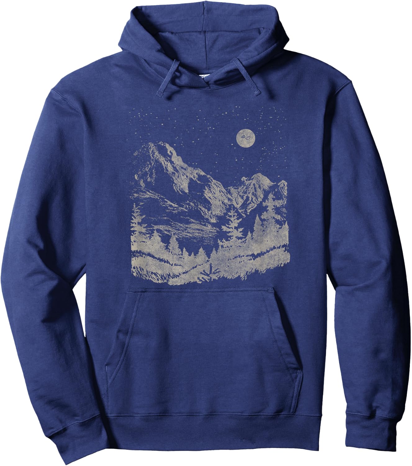 Trendy Nighttime Mountain Forest Scene Hoodie - Hoodie | Navy