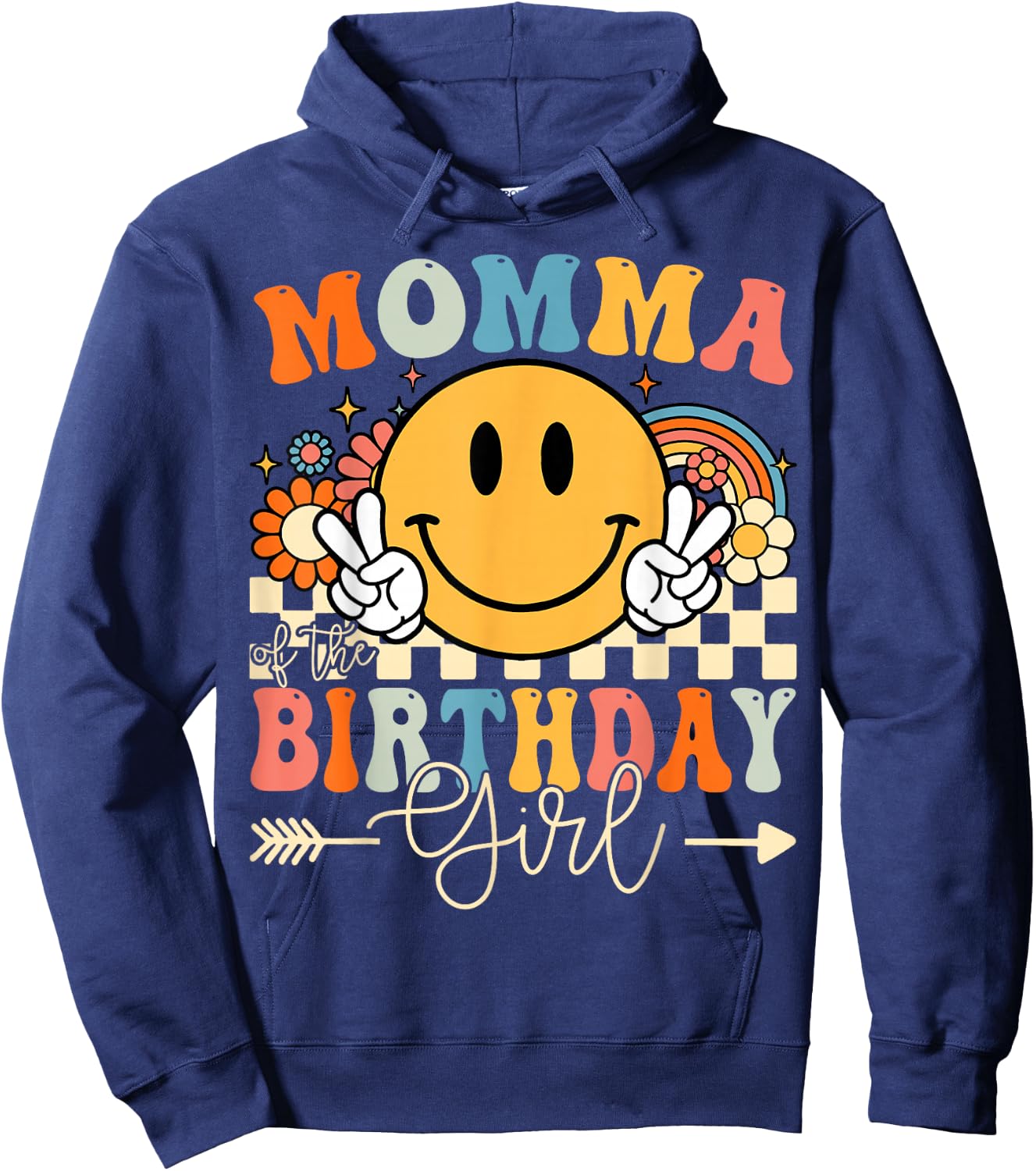 Momma Of The Birthday Girl Groovy Retro Vintage Hoodie - Hoodie | Navy