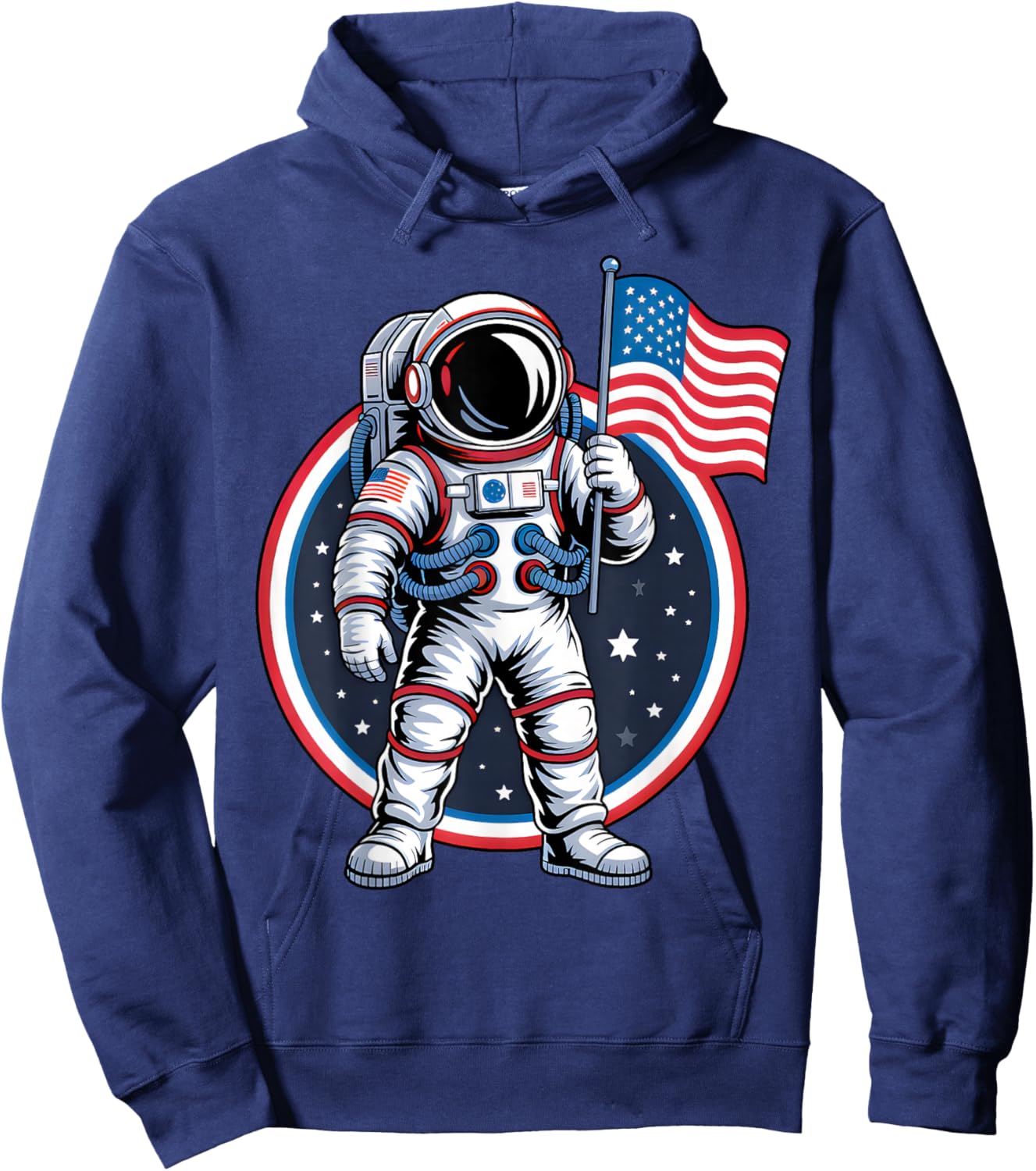Cool 4th Of July Astronaut Holding American Flag Astronaut Hoodie - Hoodie | Navy