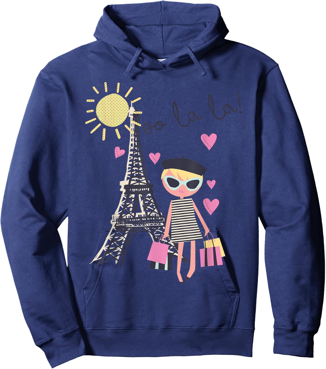 Paris France Eiffel Tower Retro Souvenir Gift Girl Women Men Hoodie - Hoodie | Navy