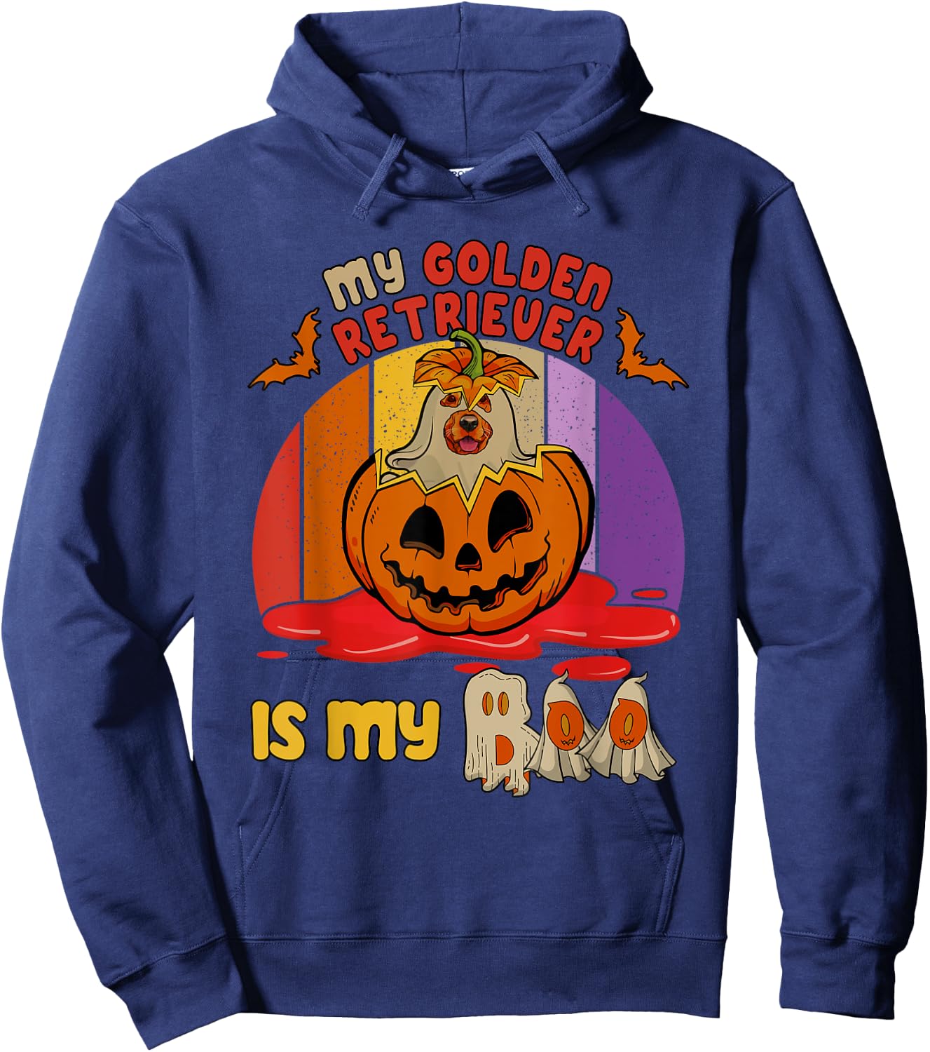 Vintage Retro My Golden Retriever Is My Boo Halloween Dog Hoodie - Hoodie | Navy