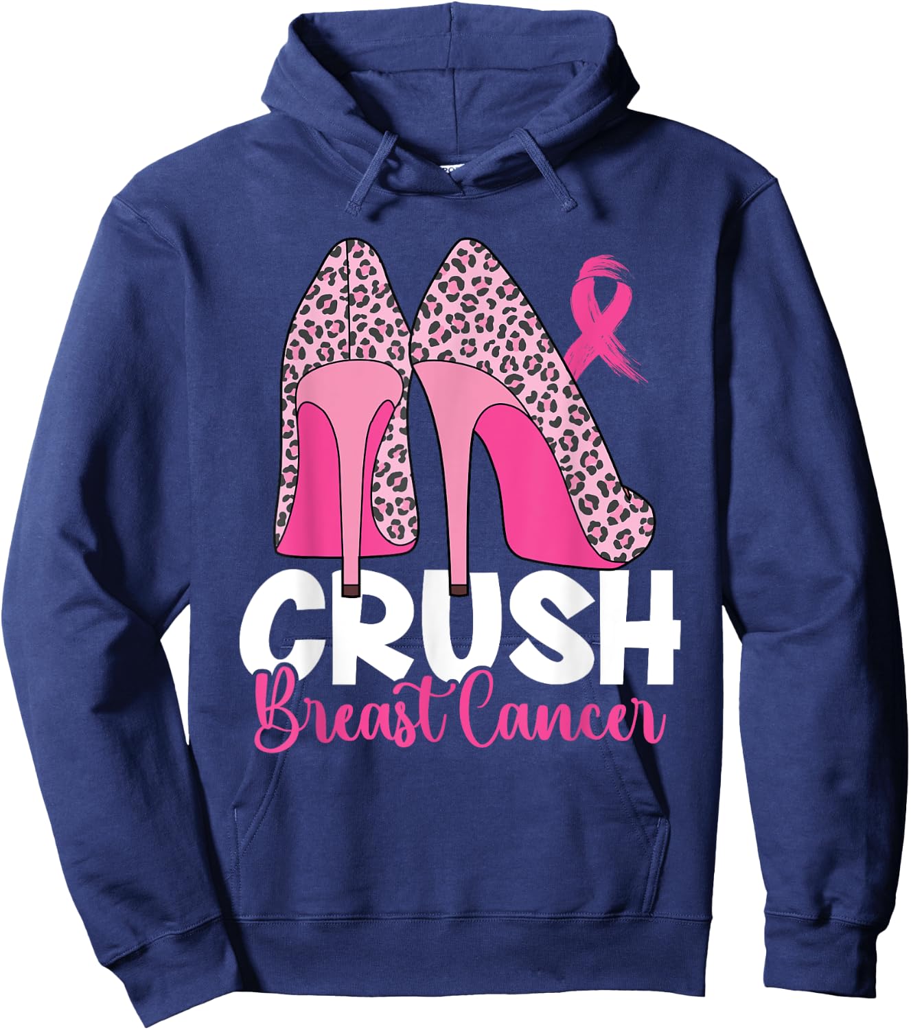 Crush Breast Cancer Awareness Bling Pink Ribbon Hoodie - Hoodie | Navy