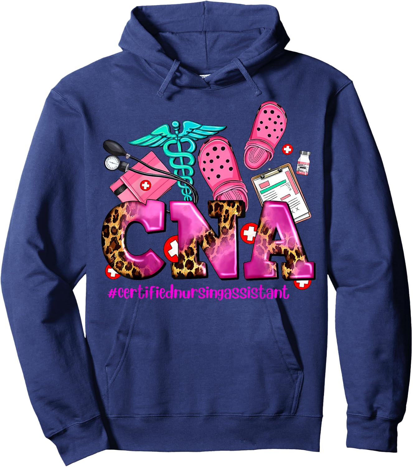 CNA Certified Nursing Assistant Leopard Registered Nurse Hoodie - Hoodie | Navy