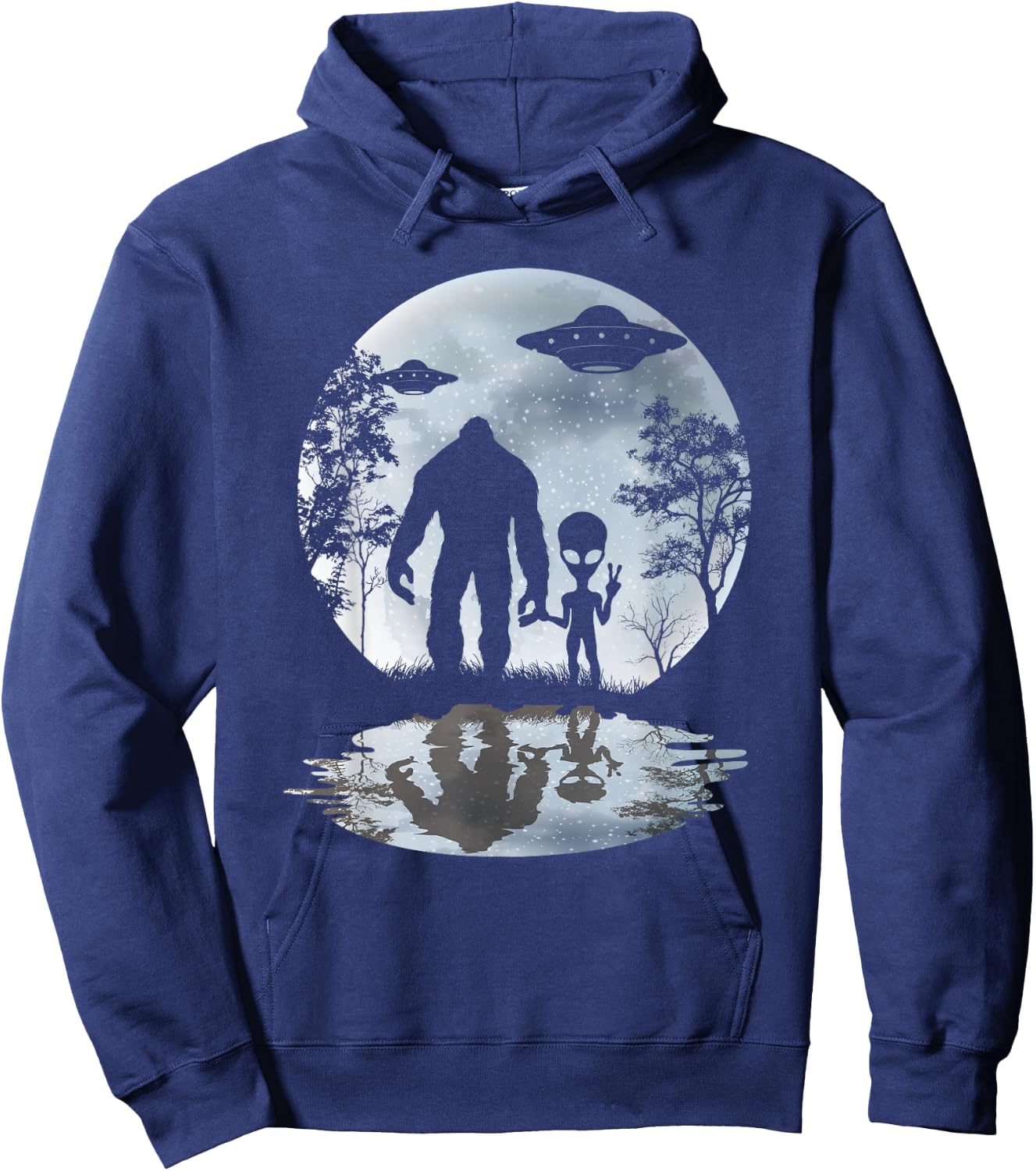 Alien Bigfoot Moon Sasquatch UFO Extraterrestrial Men women Hoodie - Hoodie | Navy
