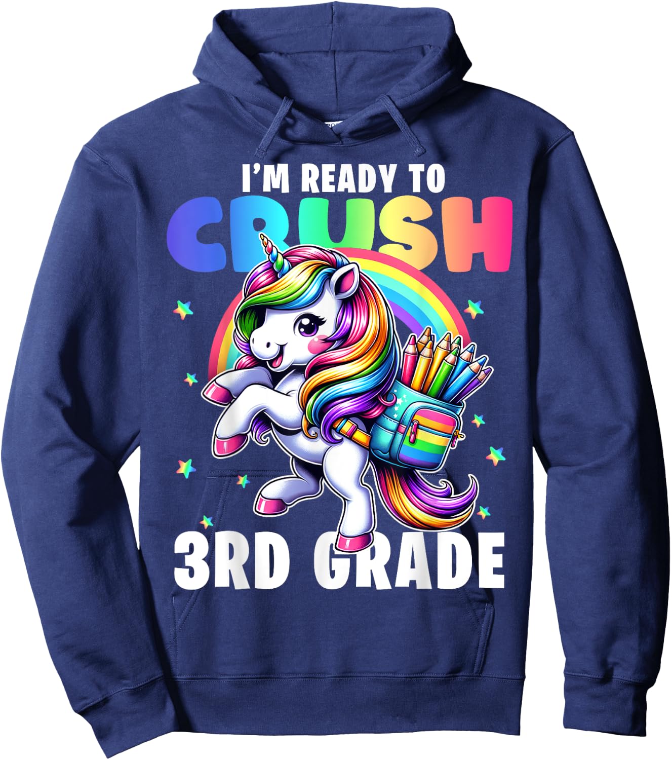 Crush 3rd Grade Girls Back to School Unicorn First Day Cute Hoodie - Hoodie | Navy