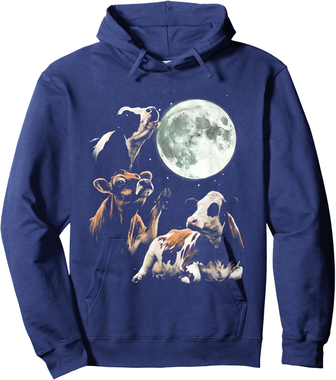 Cow Howling at Moon Vintage 90s Graphic Hoodie - Hoodie | Navy