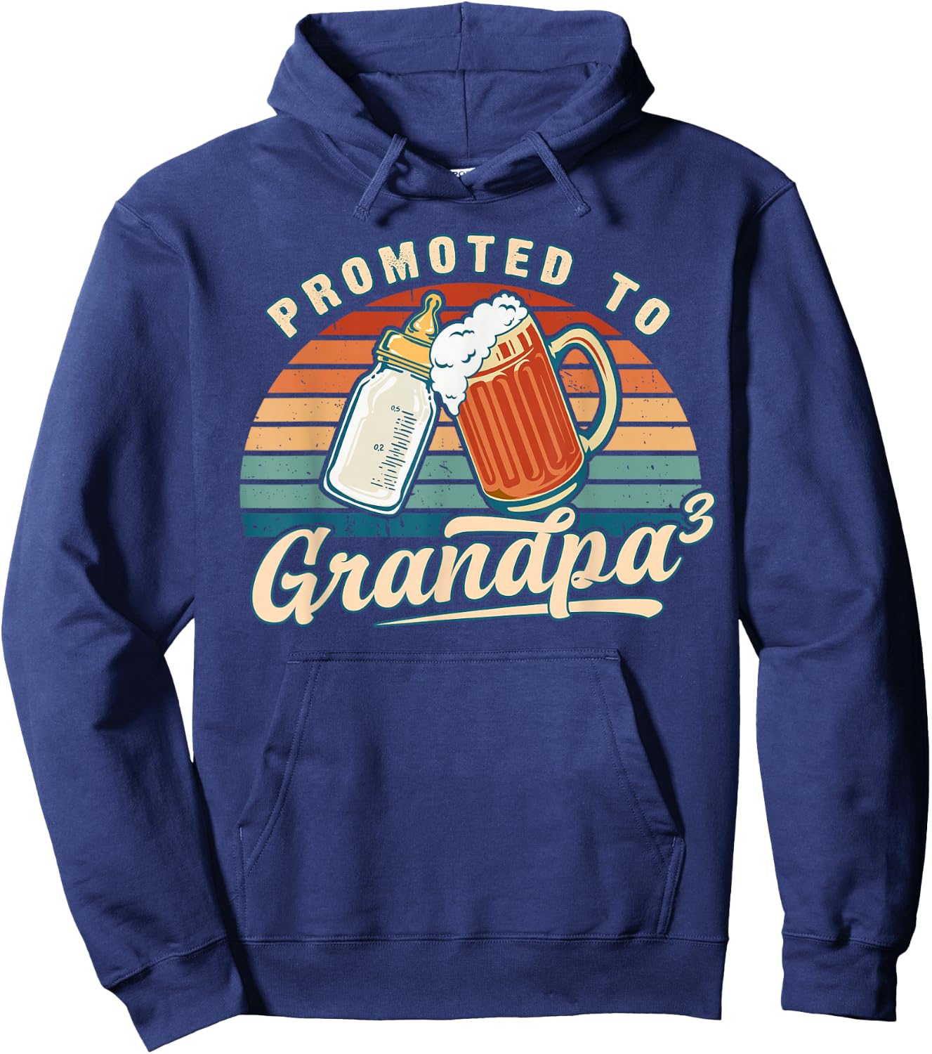 Promoted to Grandpa 3 Retro Baby Reveal Idea Hoodie - Hoodie | Navy