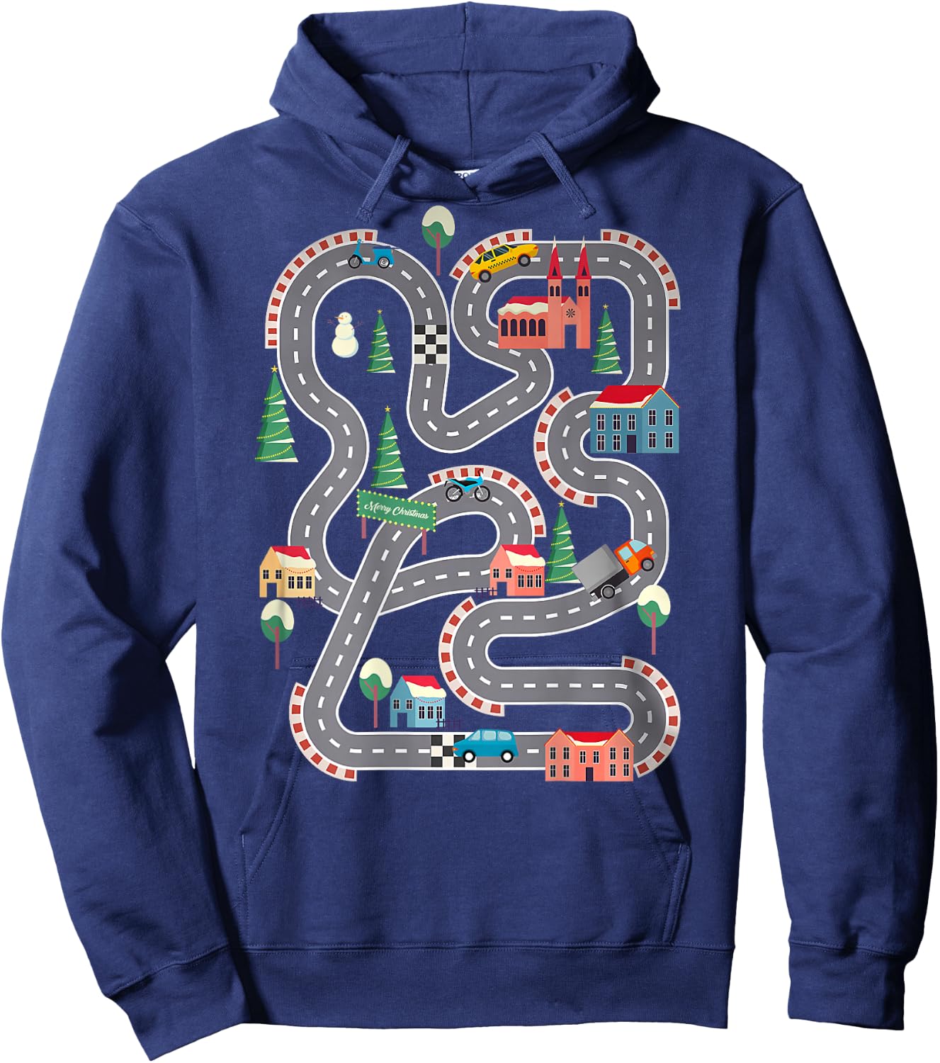 Kid Play Cars On Dad Back Race Track Mat Father's Day Hoodie - Hoodie | Navy