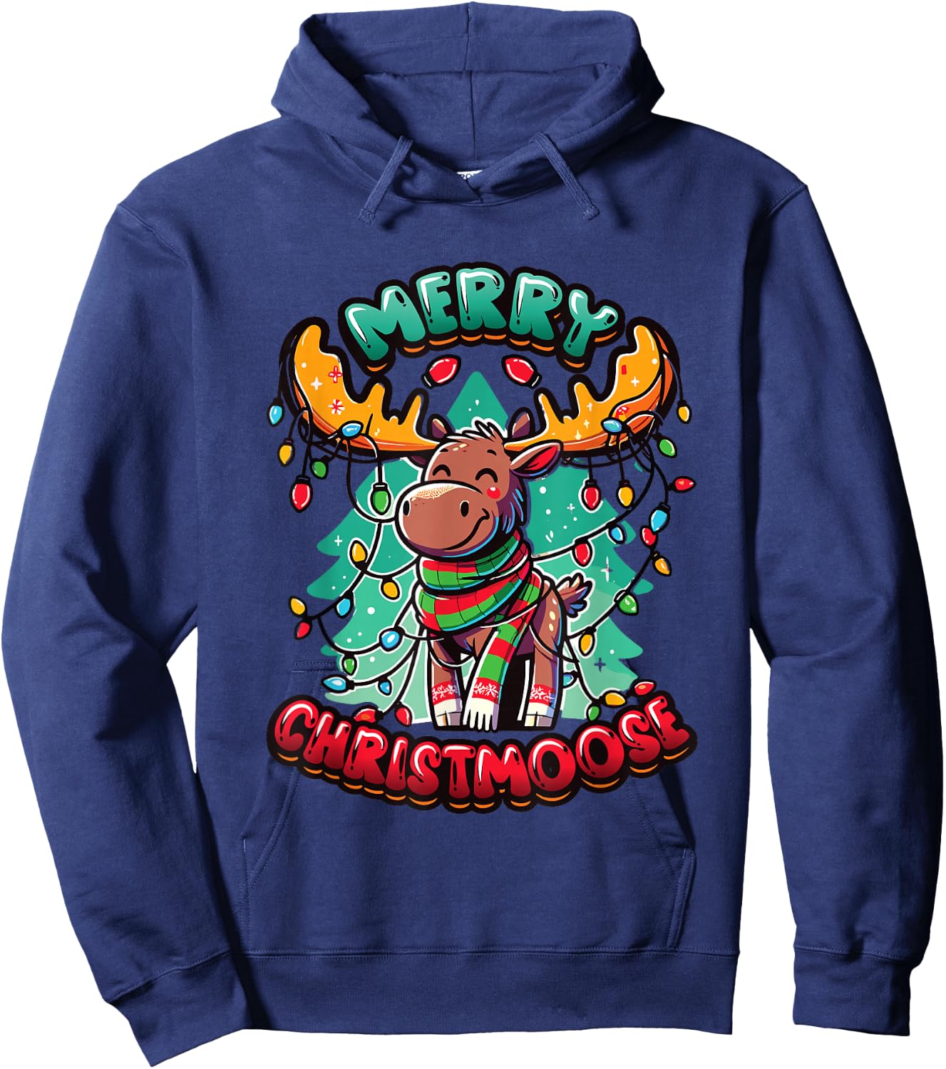 Merry Christmoose Xmas Tree Moose Merry Christmas Moose Hoodie - Hoodie | Navy
