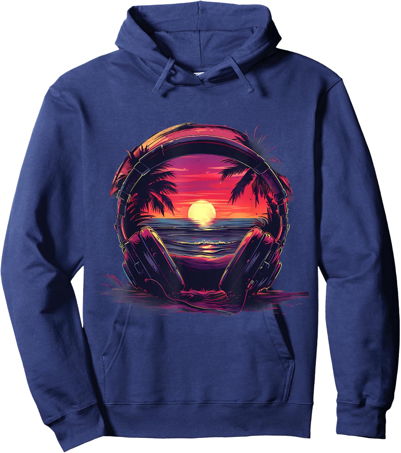 Headphones Music DJ House Music Sunset Artwork Beatmaker Hoodie - Hoodie | Navy