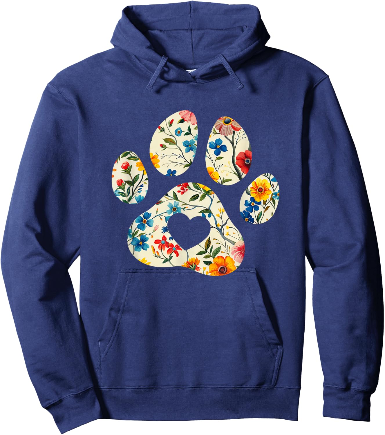 Vintage Silhouette Flowers Floral Paw Print Heart Hoodie - Hoodie | Navy