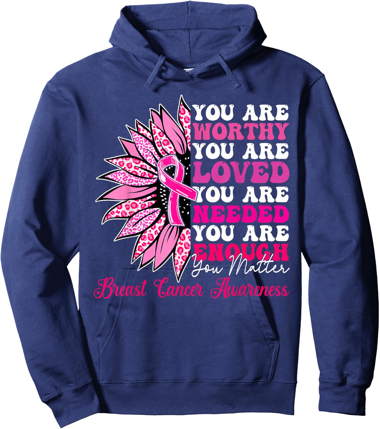 Sunflower Pink Breast Cancer Awareness Women Girls Warrior Hoodie - Hoodie | Navy