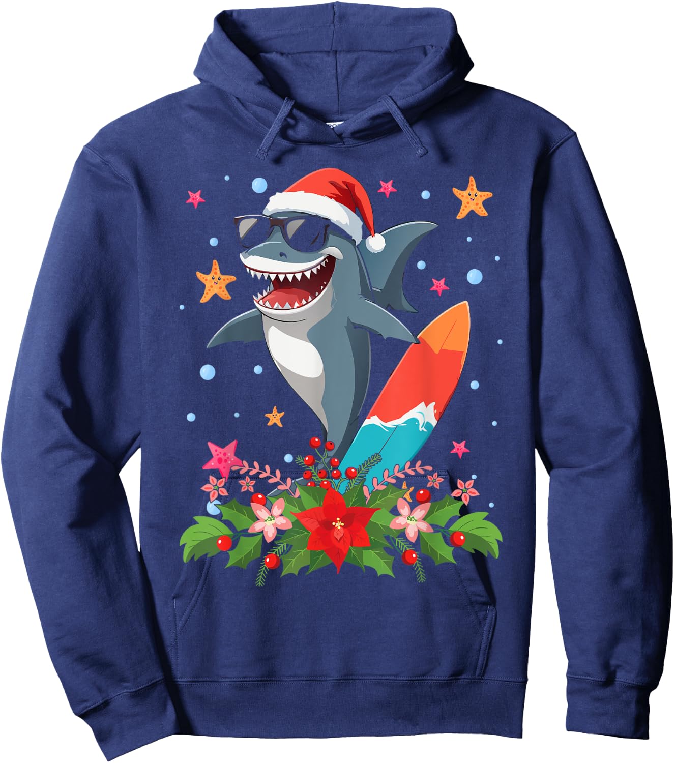 Funny Shark Hawaiian Summer Surfing Shark Christmas in July Men Women Kids Hoodie - Hoodie | Navy