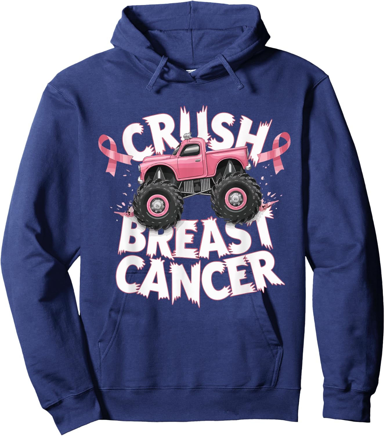 Crush Breast Cancer Pink Ribbon Adult Toddler Monster Truck Hoodie - Hoodie | Navy