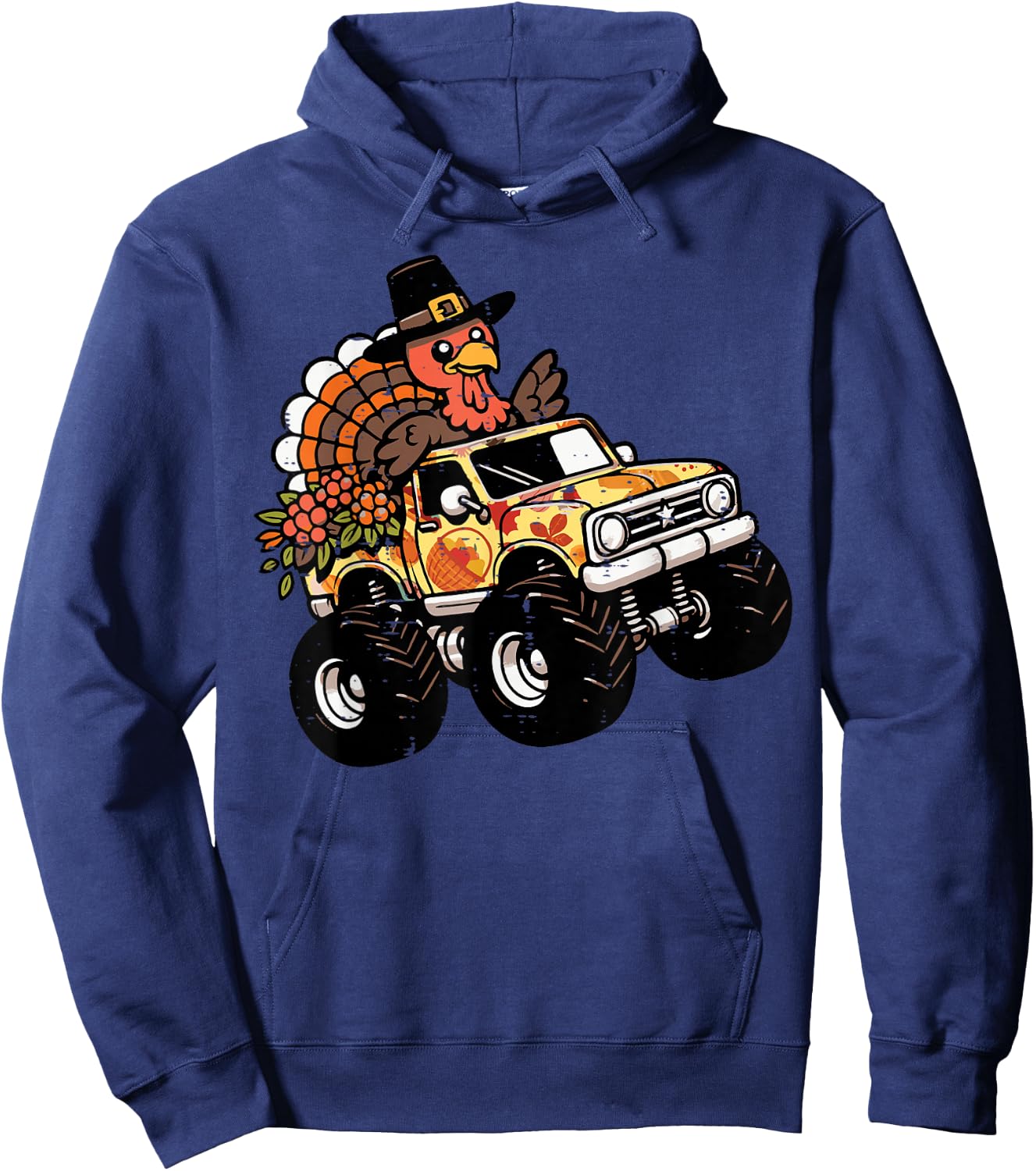 Thanksgiving Turkey Monster Truck Fall Toddler Boys Kids Hoodie - Hoodie | Navy