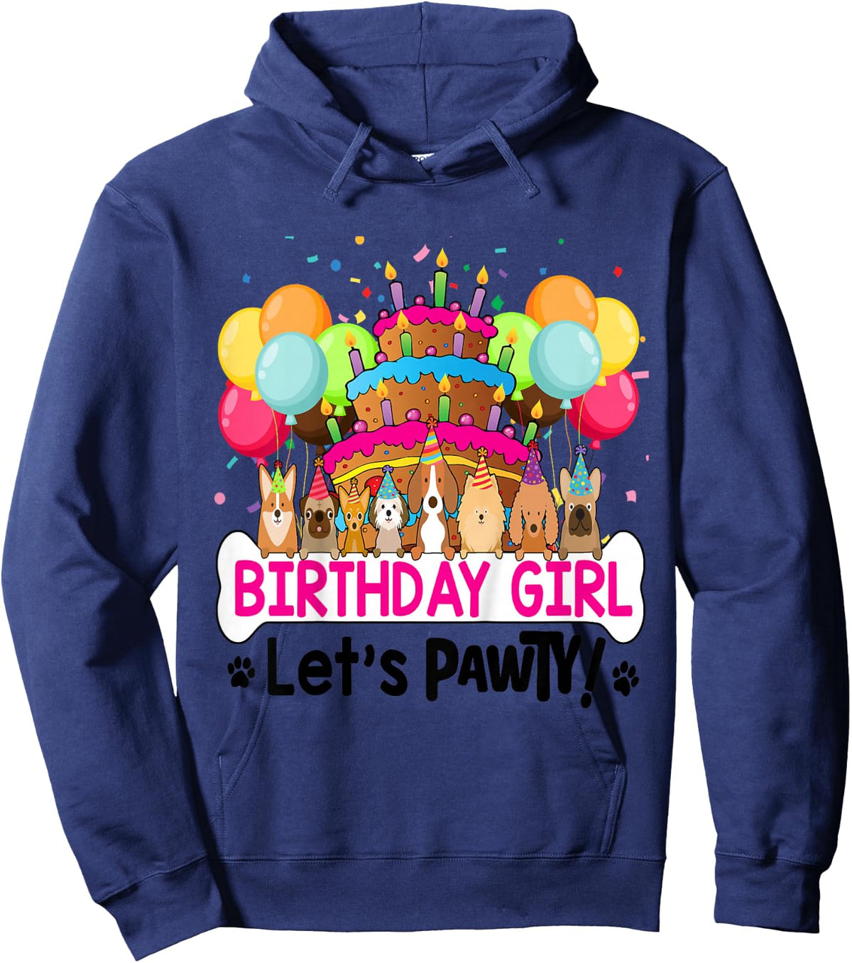 Birthday Girl! Let's PAWTY! Puppy Dog Birthday Party Theme Hoodie - Hoodie | Navy