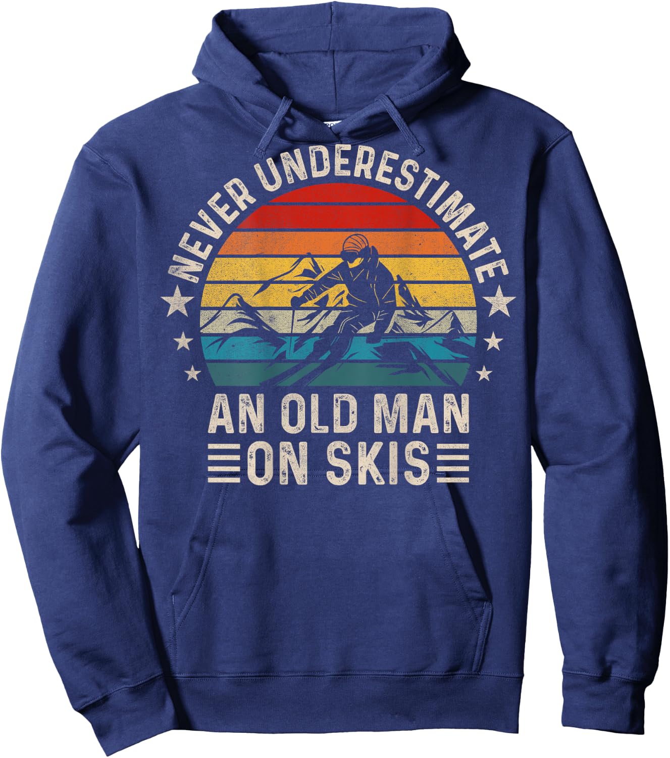 Never Underestimate An Old Man On Skis Funny Skiing ( Back ) Hoodie - Hoodie | Navy