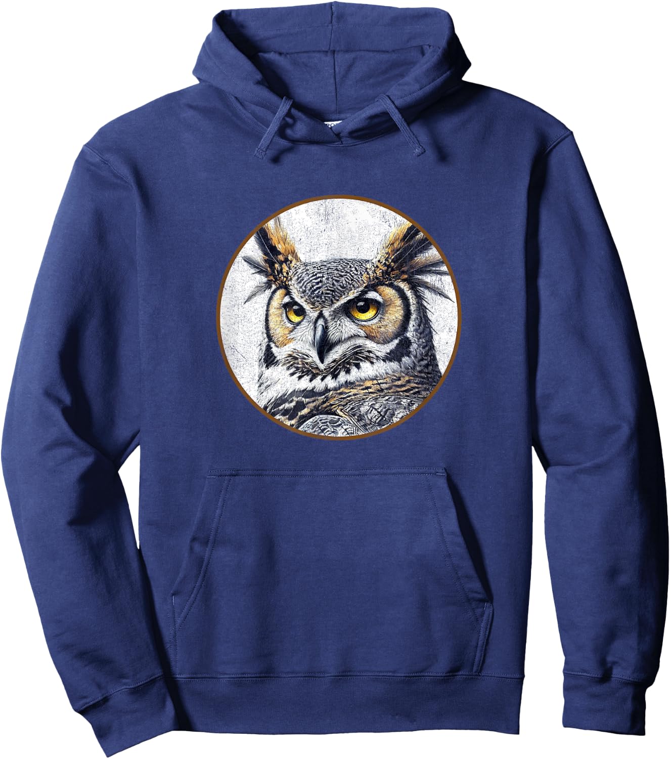 Colorful Retro Great Horned Owl Bird Design Hoodie - Hoodie | Navy