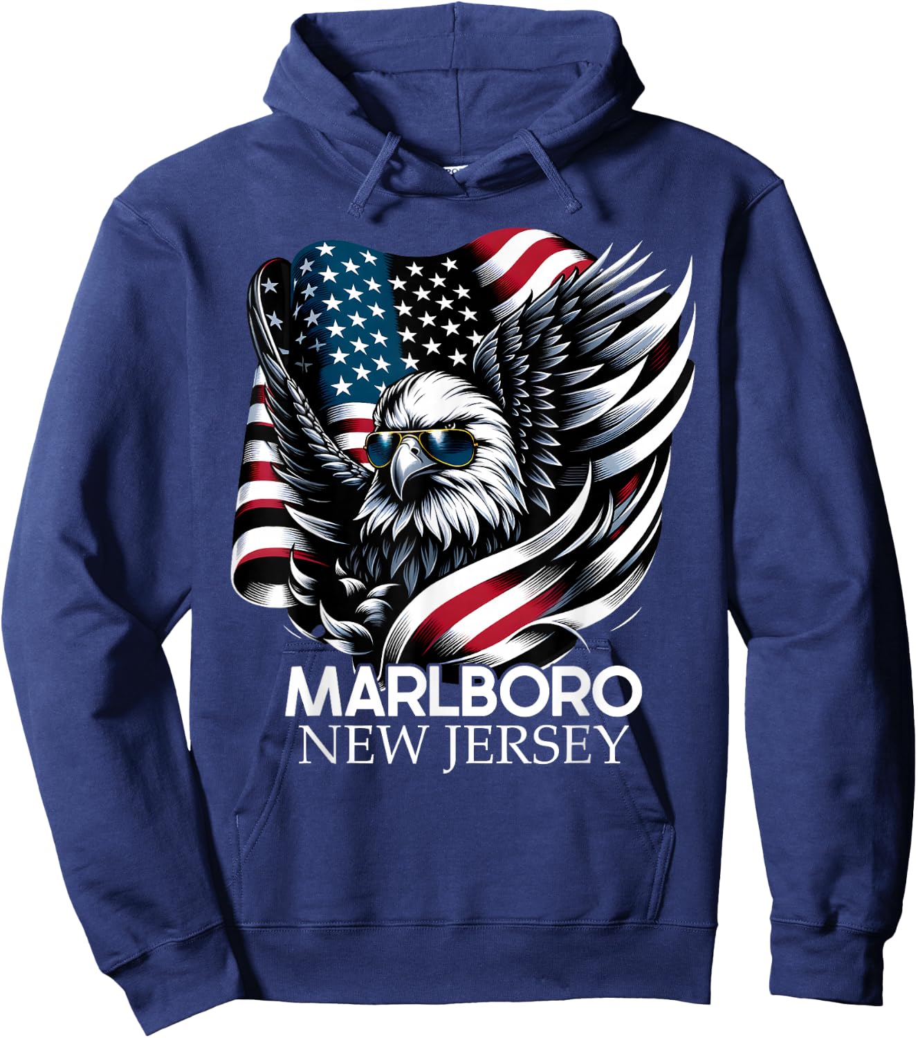 Marlboro New Jersey 4th of July USA American Flag Hoodie - Hoodie | Navy