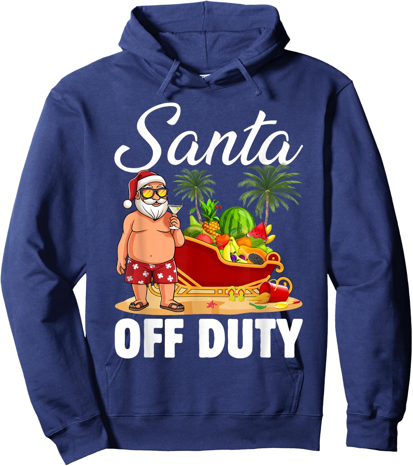 Cute Santa Off Duty Sleigh Summer Vacation Christmas In July Men Women Kids Hoodie - Hoodie | Navy