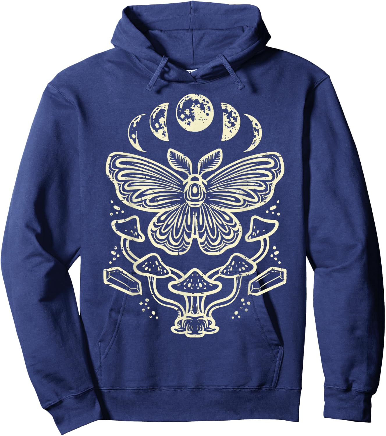 Moth Moon Phases Mushroom Goblincore Grunge Women Men Kids Hoodie - Hoodie | Navy