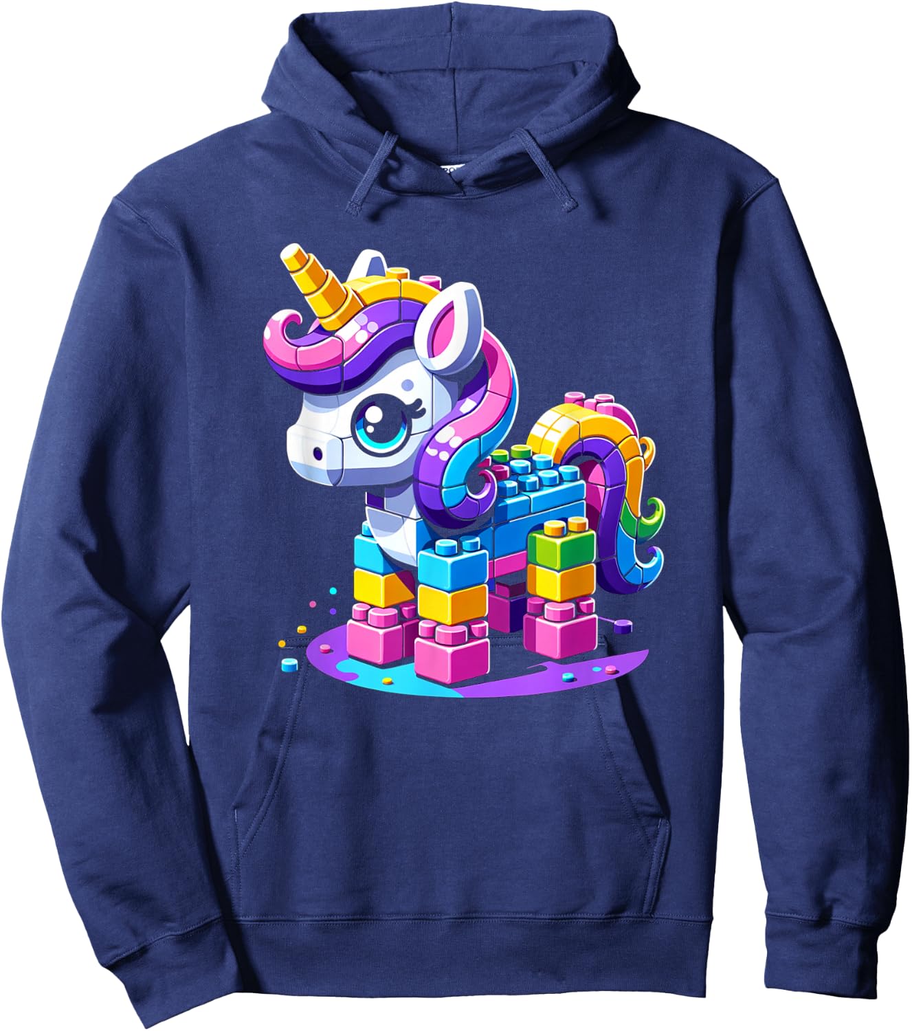 Block Building Unicorn Lover Master Builder Bricks Hoodie - Hoodie | Navy