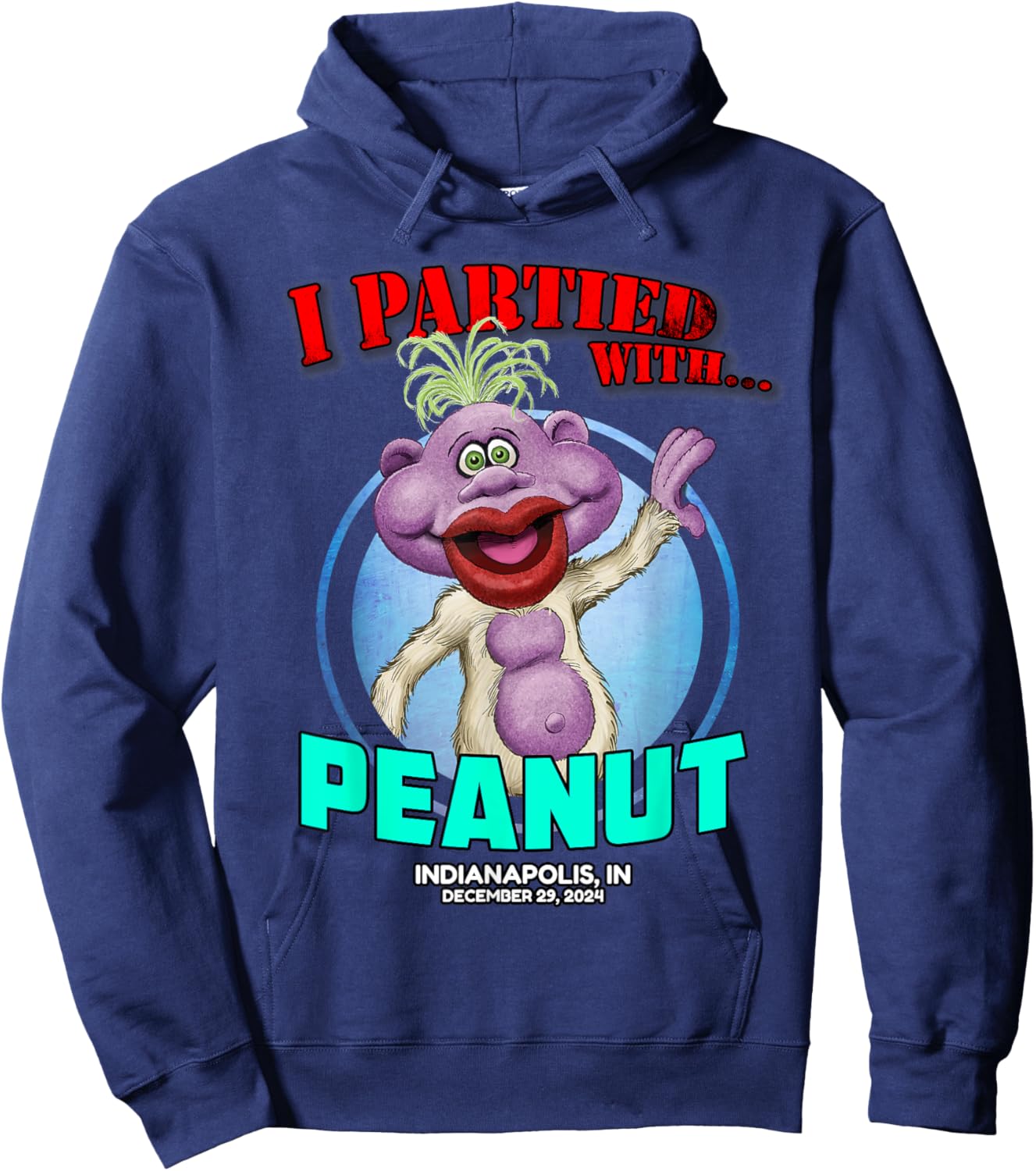 Jeff Dunham Peanut Indianapolis, IN (2024) -Adults Classic Fit Black Short Sleeve Hoodie - Hoodie | Navy