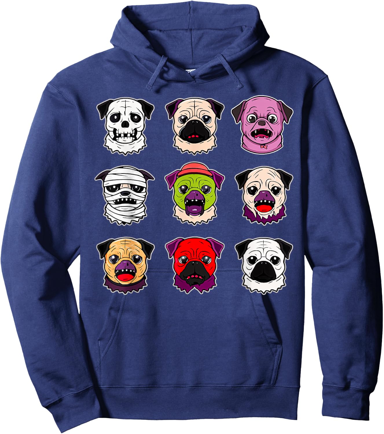 Pug Halloween Costume Spooky Ghost Pumpkin Pug Halloween Hoodie - Hoodie | Navy