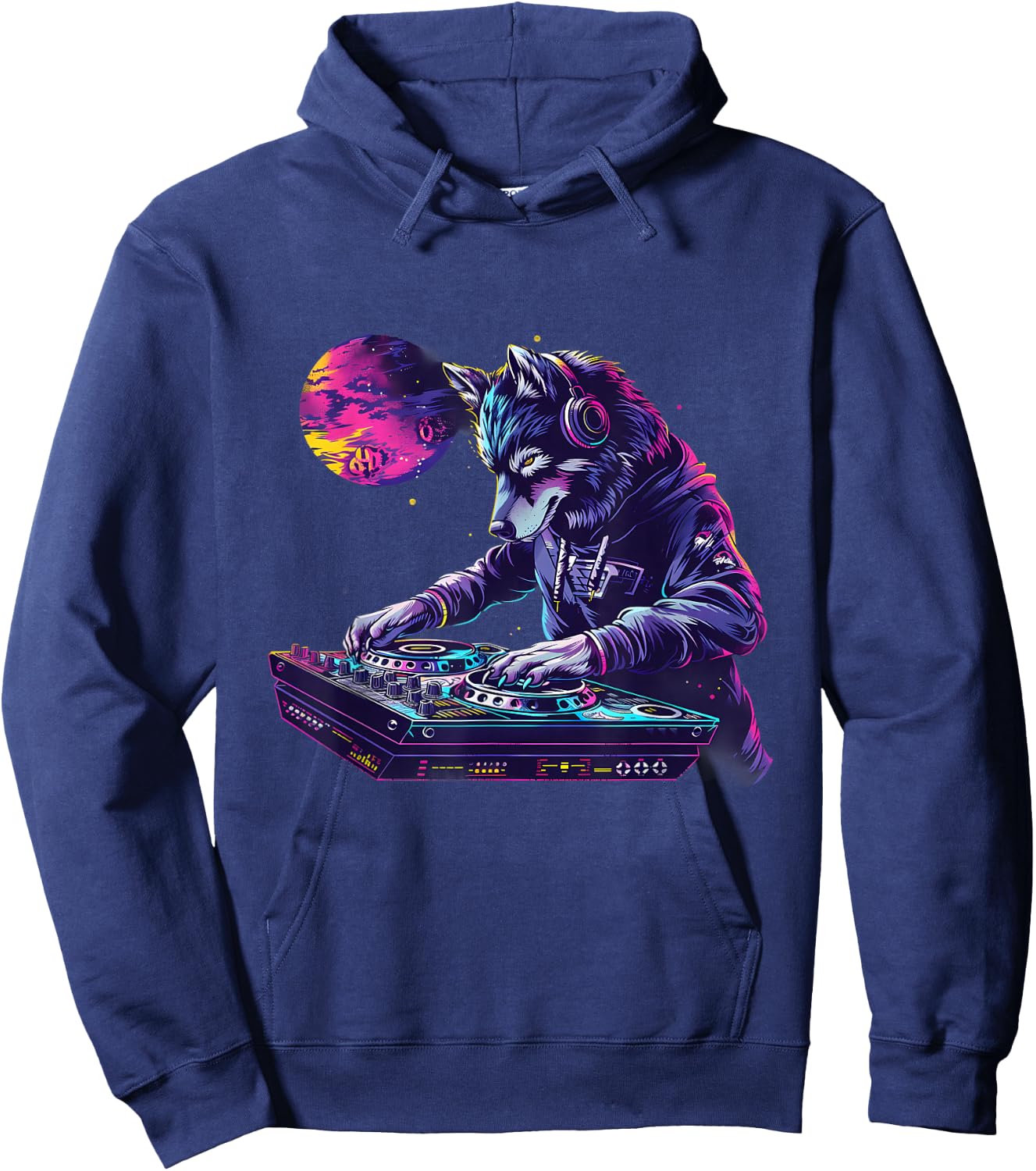 DJ Wolf Turntable DJ Wolf Beatmaker Dance Music Wolf Lover Hoodie - Hoodie | Navy