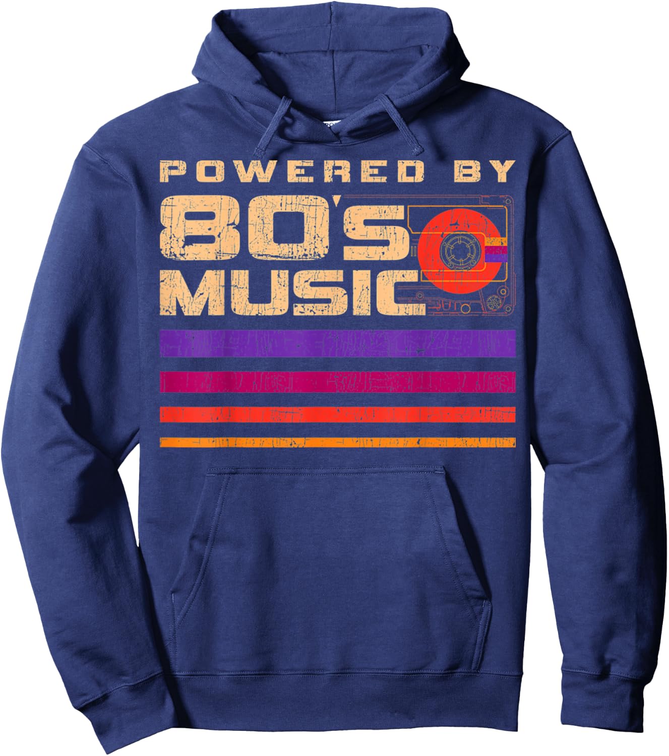 Retro Vintage Distressed 80's Music Rock Lovers Hoodie - Hoodie | Navy