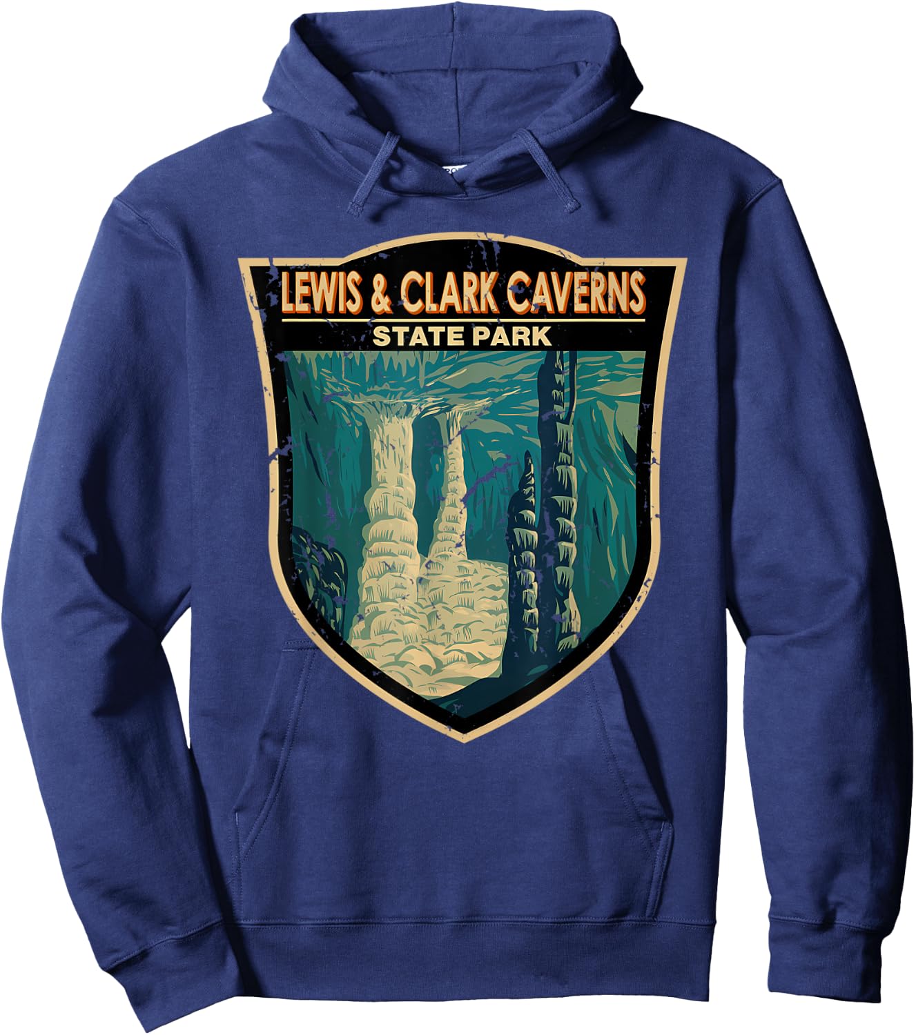 Vintage Lewis And Clark Caverns State Park Montana Badge Hoodie - Hoodie | Navy