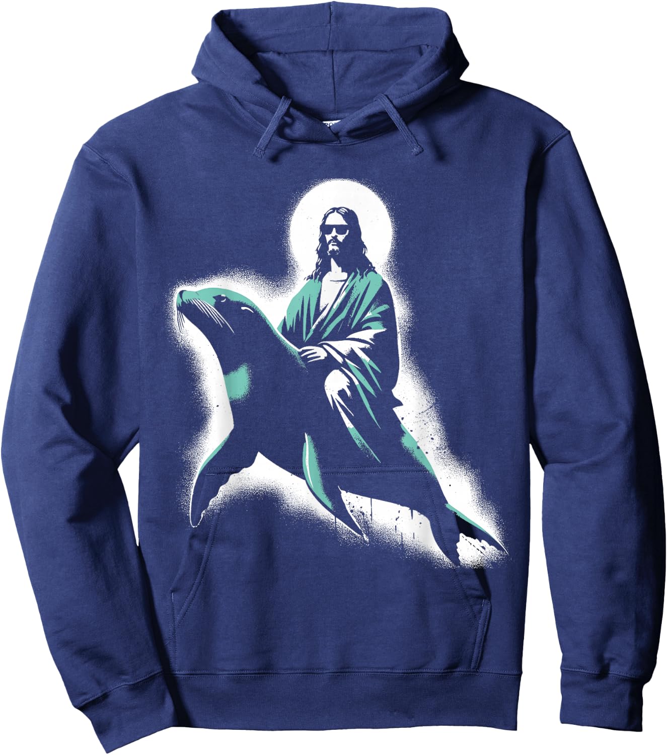 Jesus Riding A Sea Lion - Funny Christian Religious Seal Hoodie - Hoodie | Navy